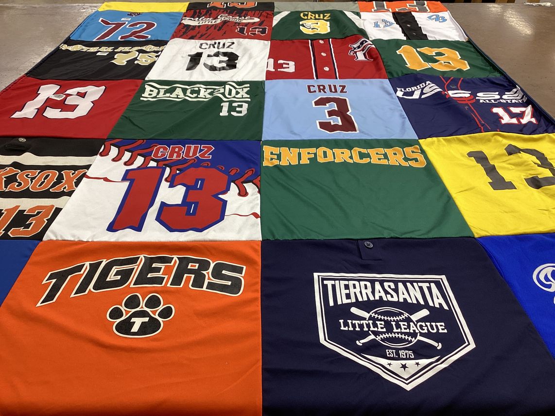 T-shirt quilt with baseball, sports themes by Ramon from FL