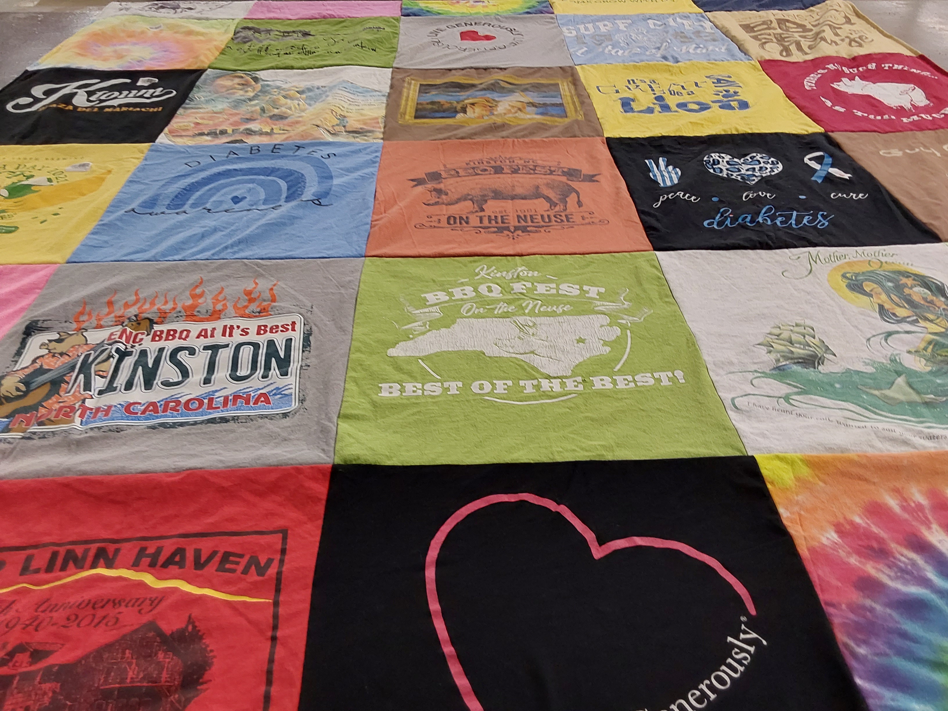 T-shirt quilt with cooking, health themes by Betty Ann from NC