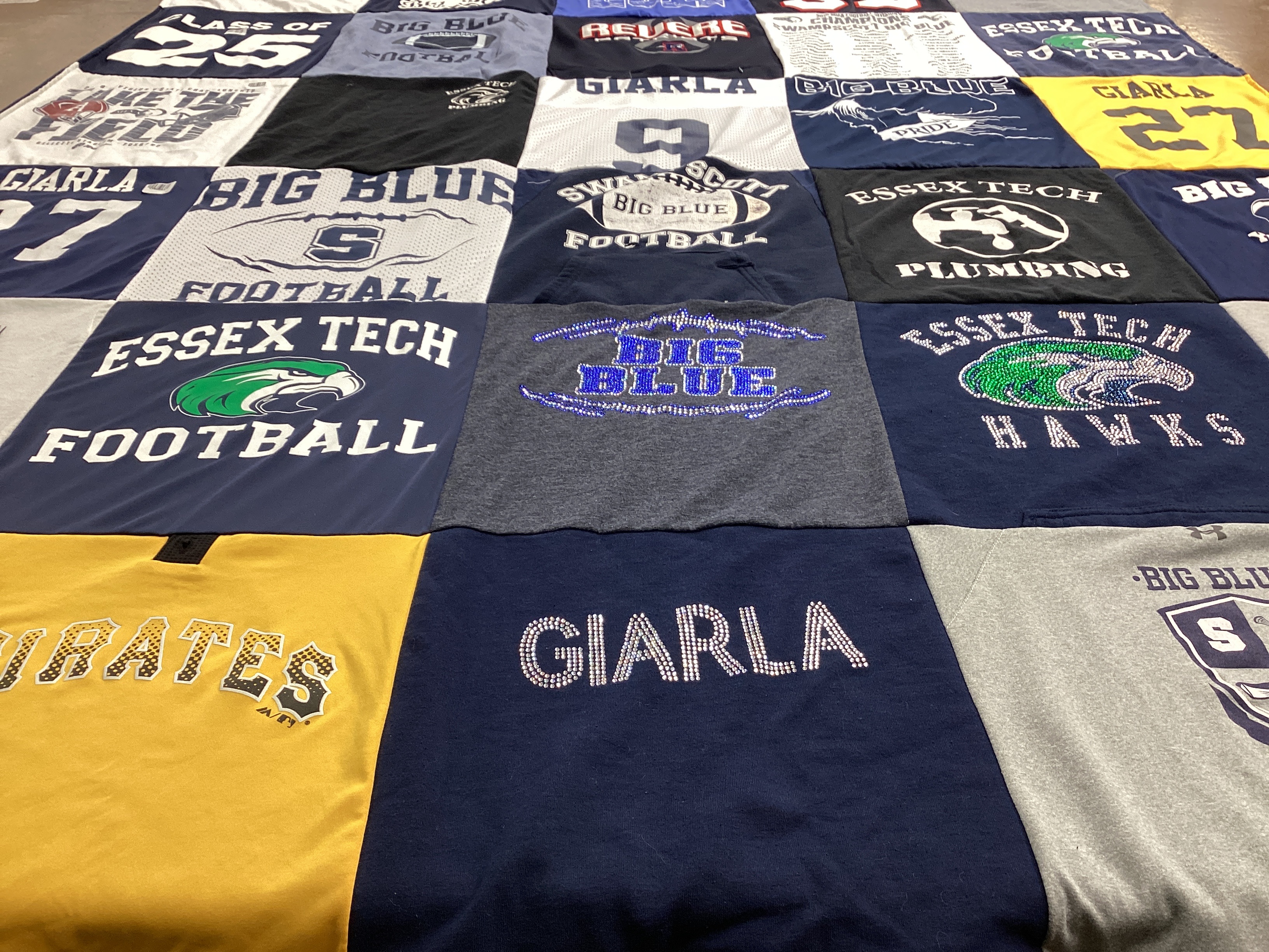 T-shirt quilt featuring big blue football, essex tech football by Jennifer from MA