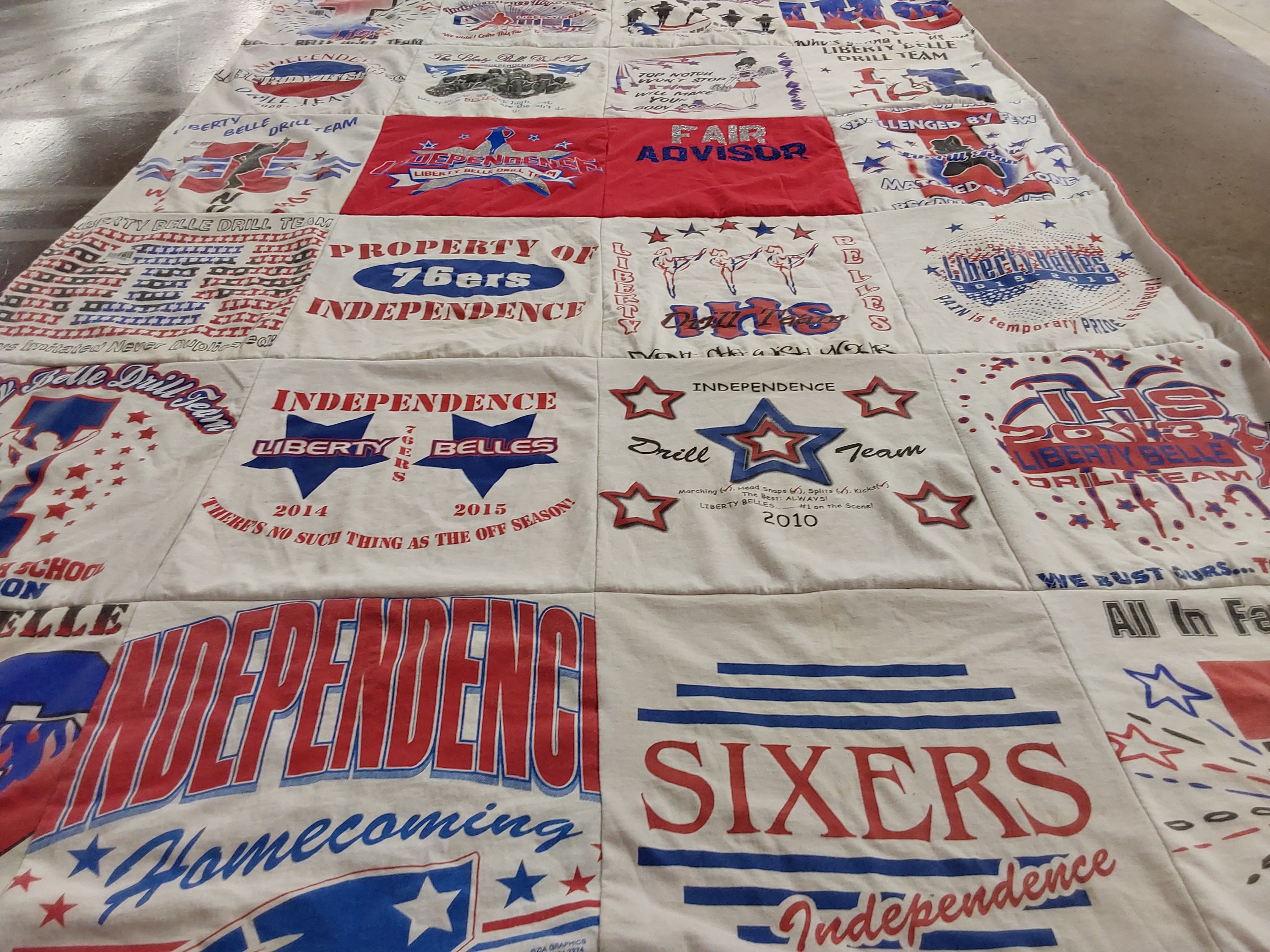 T-shirt quilt featuring independence drill team, liberty belles by Melissa from OH