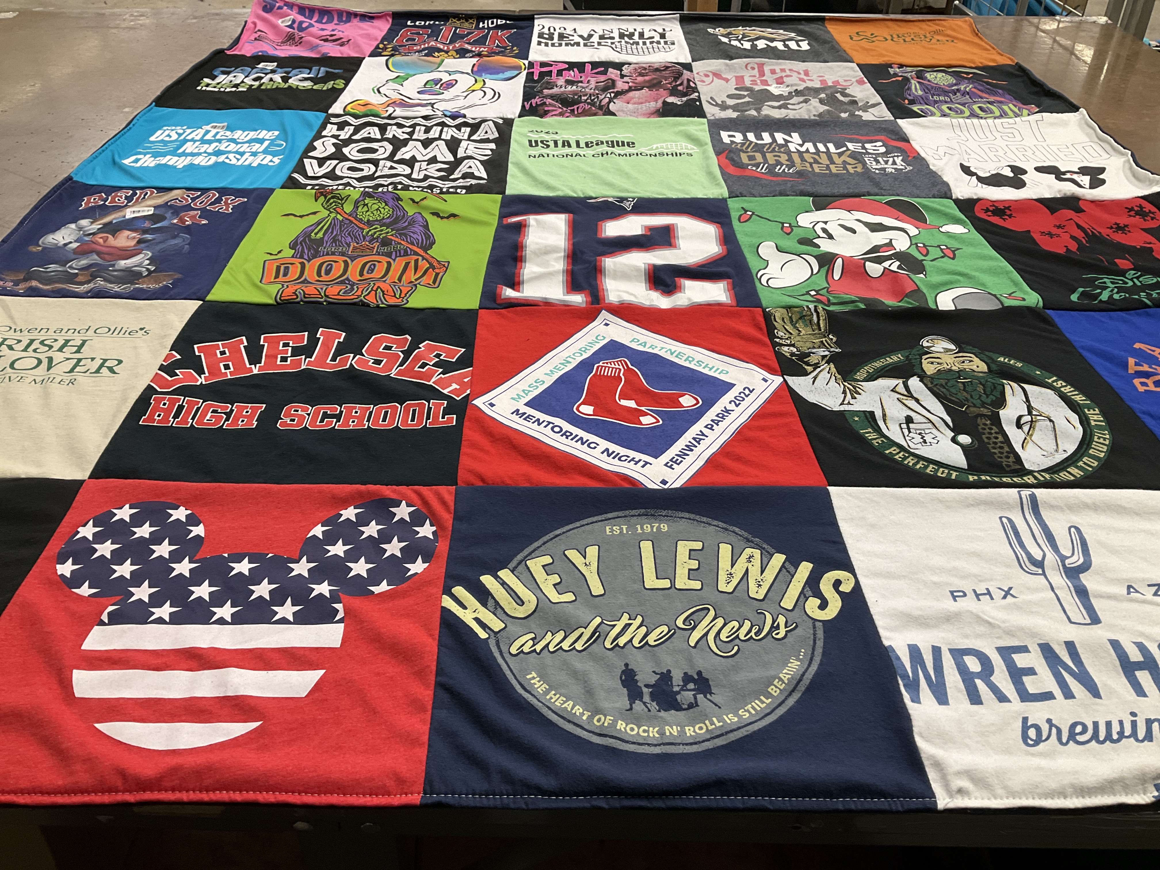 T-shirt quilt featuring boston red socks, new england patriots by Sharon from MA