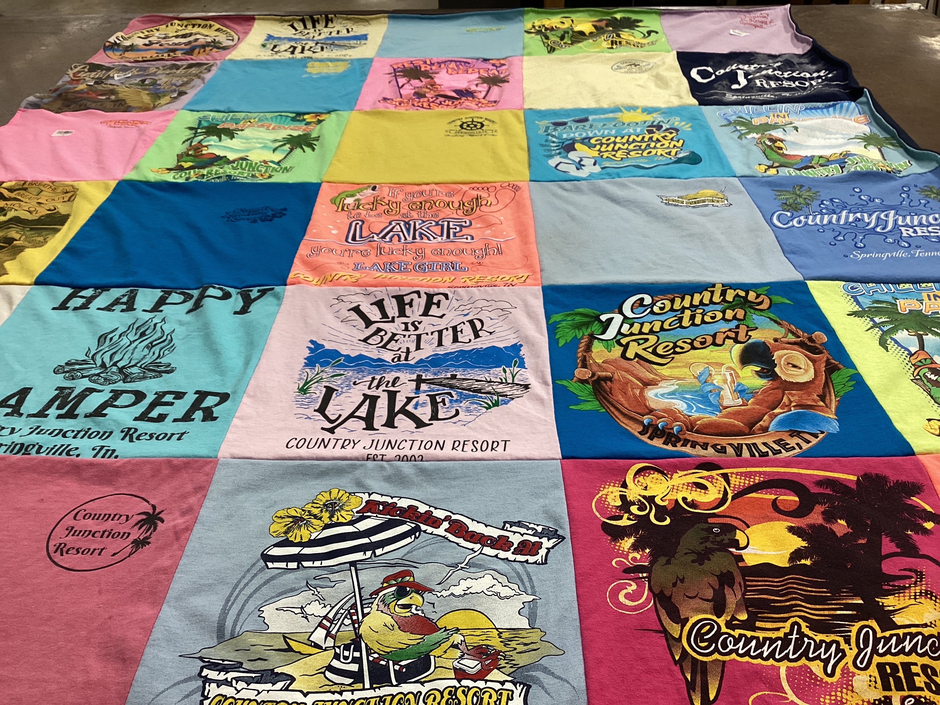 T-shirt quilt with camping, fishing themes by Brittany from TN