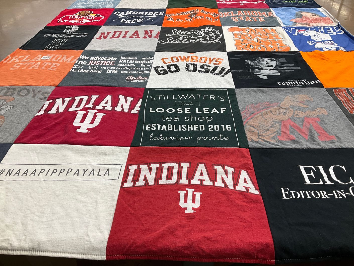 T-shirt quilt featuring indiana university, oklahoma state university by Kaelyne from VA