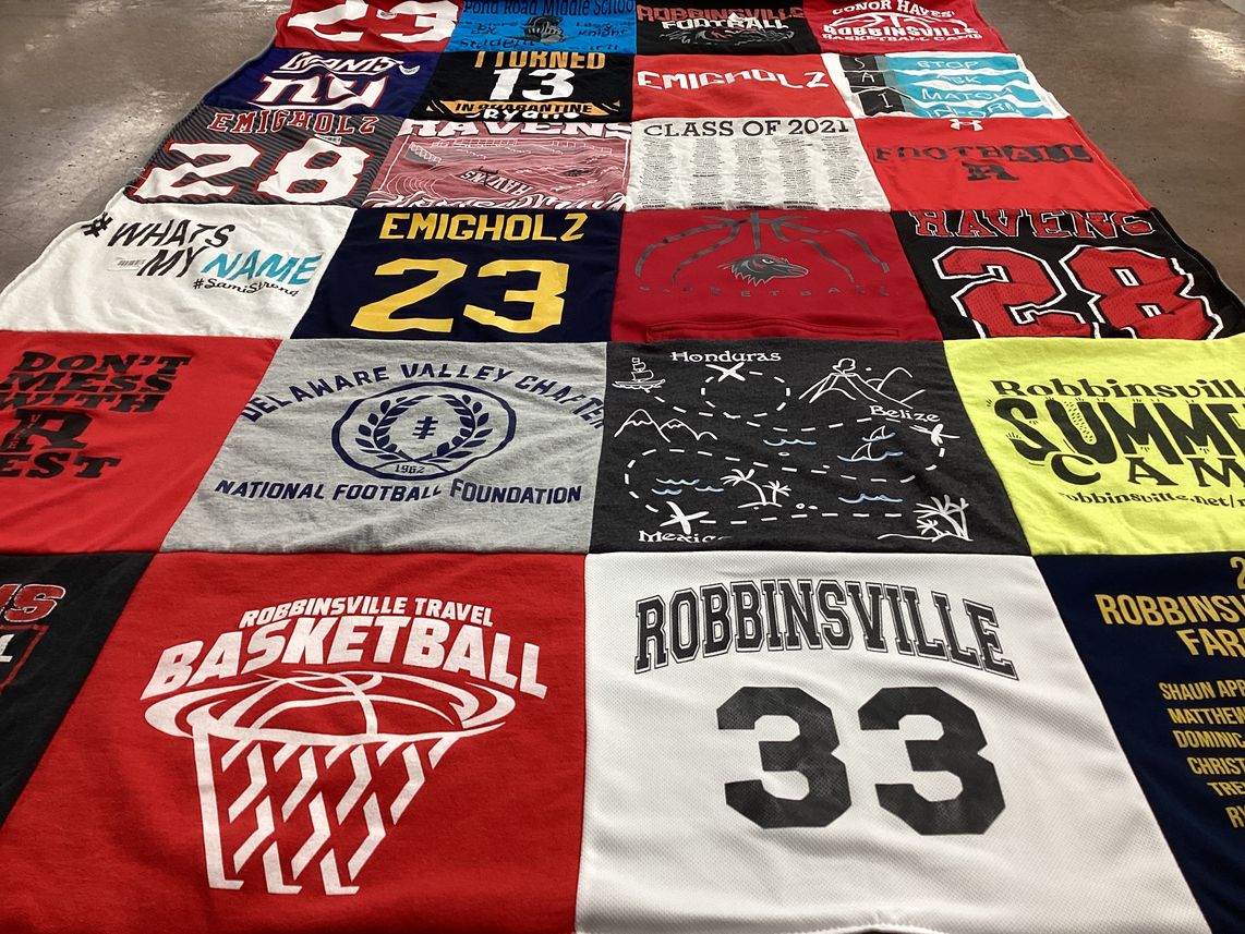 T-shirt quilt featuring robbinsville travel basketball by Bonnie Pladsen from NJ