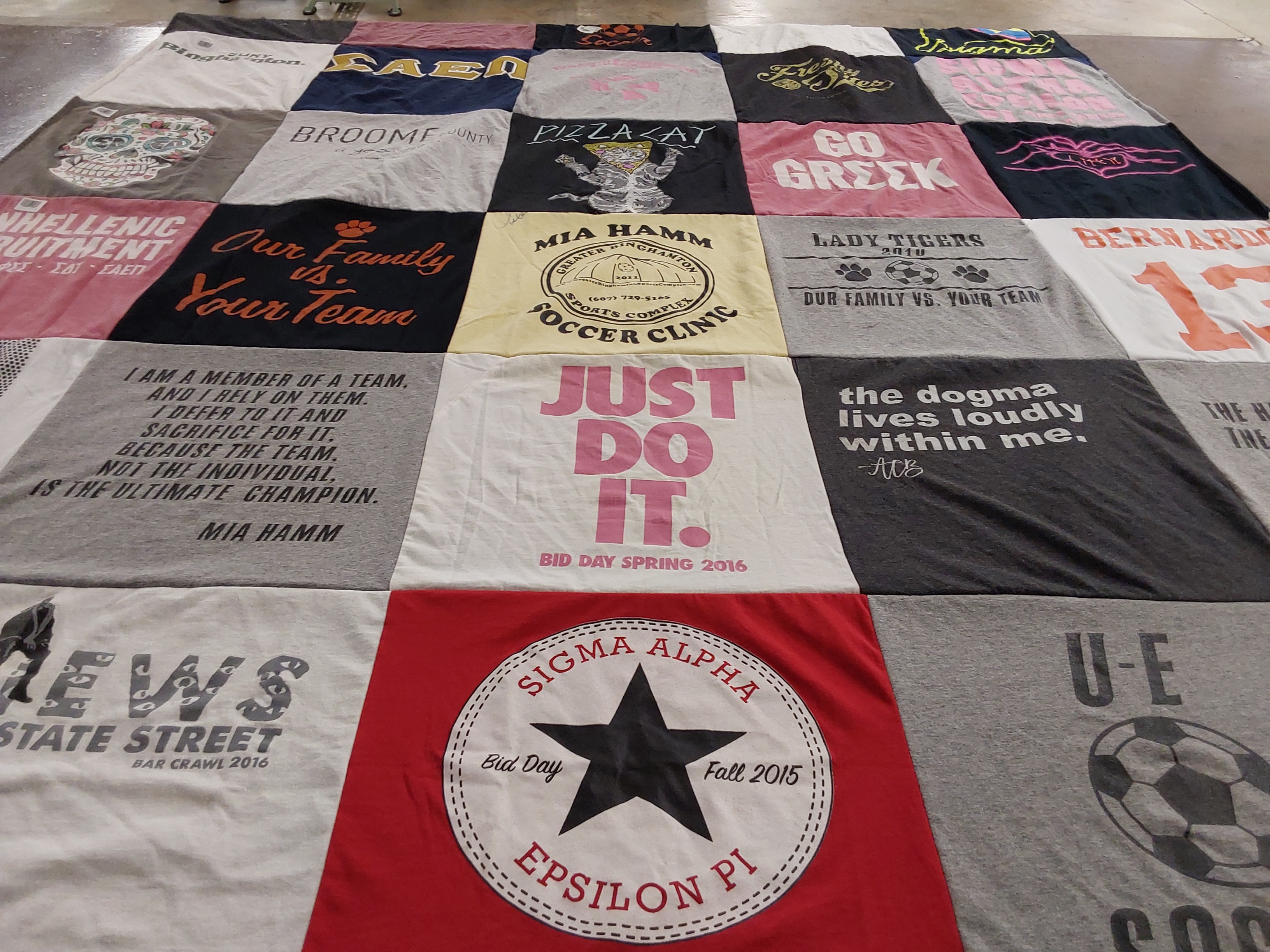 T-shirt quilt with team spirit, sororities themes by Giovanna from NY
