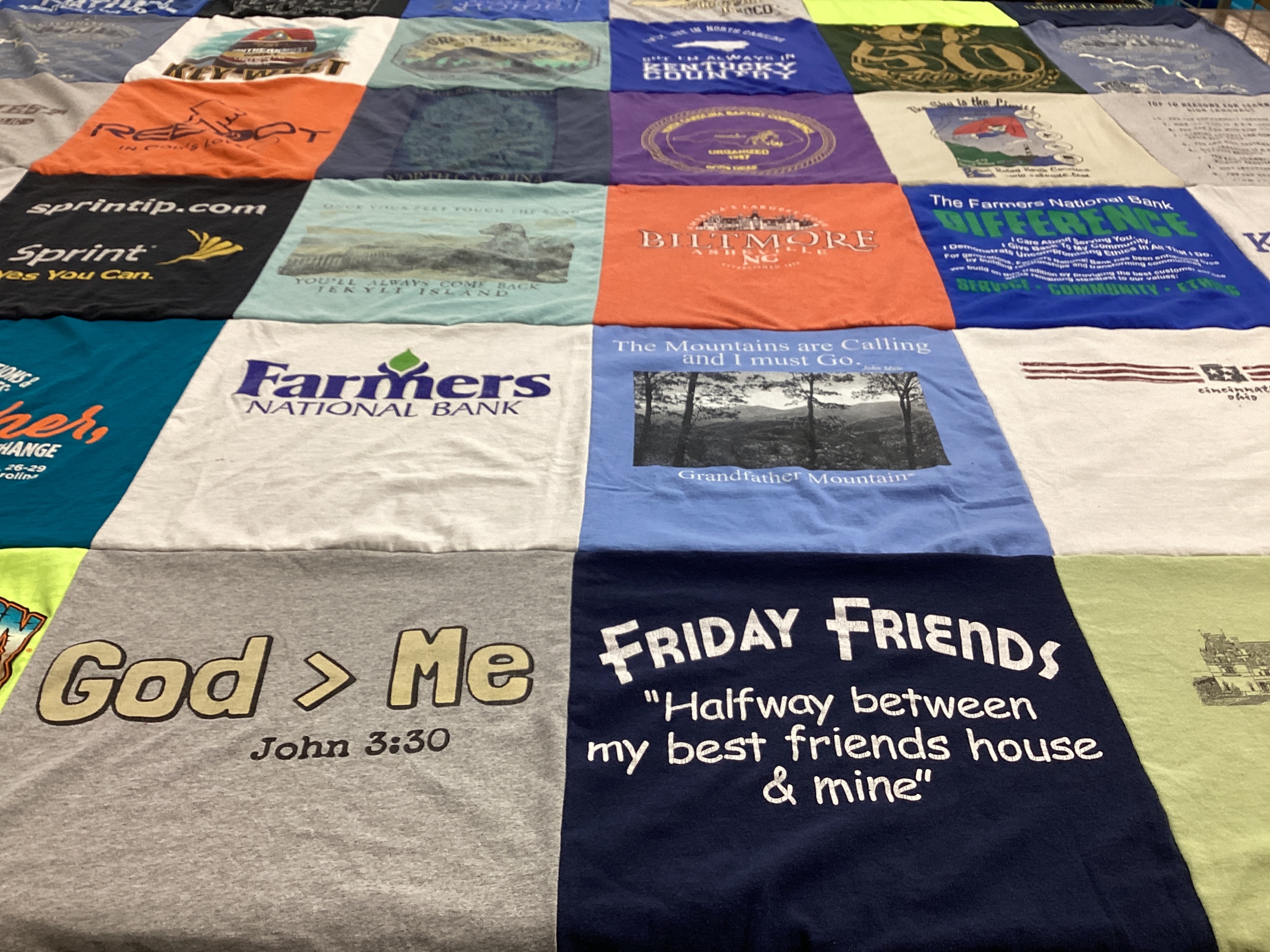 T-shirt quilt with mountains, friendship themes by Kevin from NC