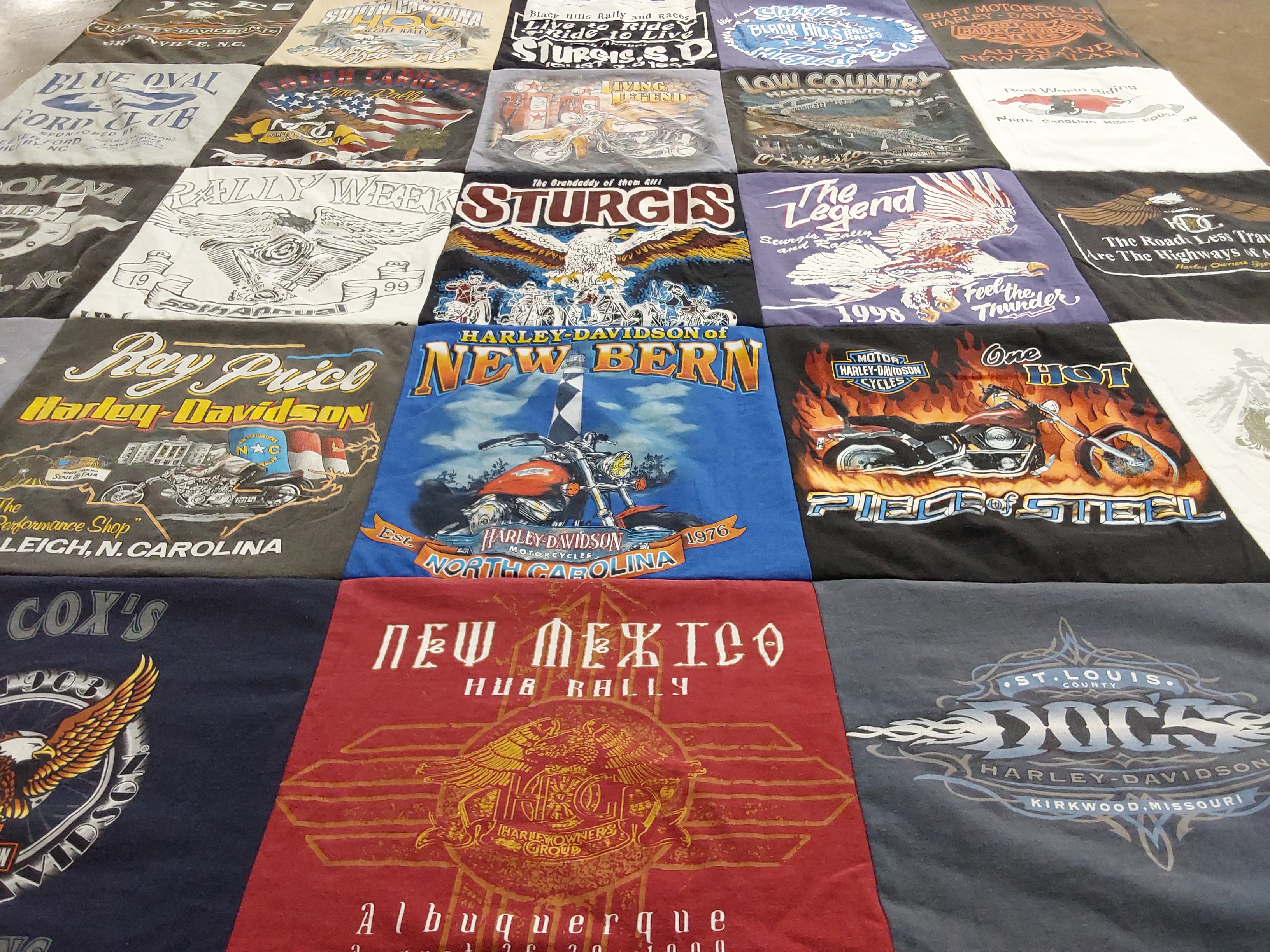 T-shirt quilt with motorcycles, rallies themes by Richard from NC