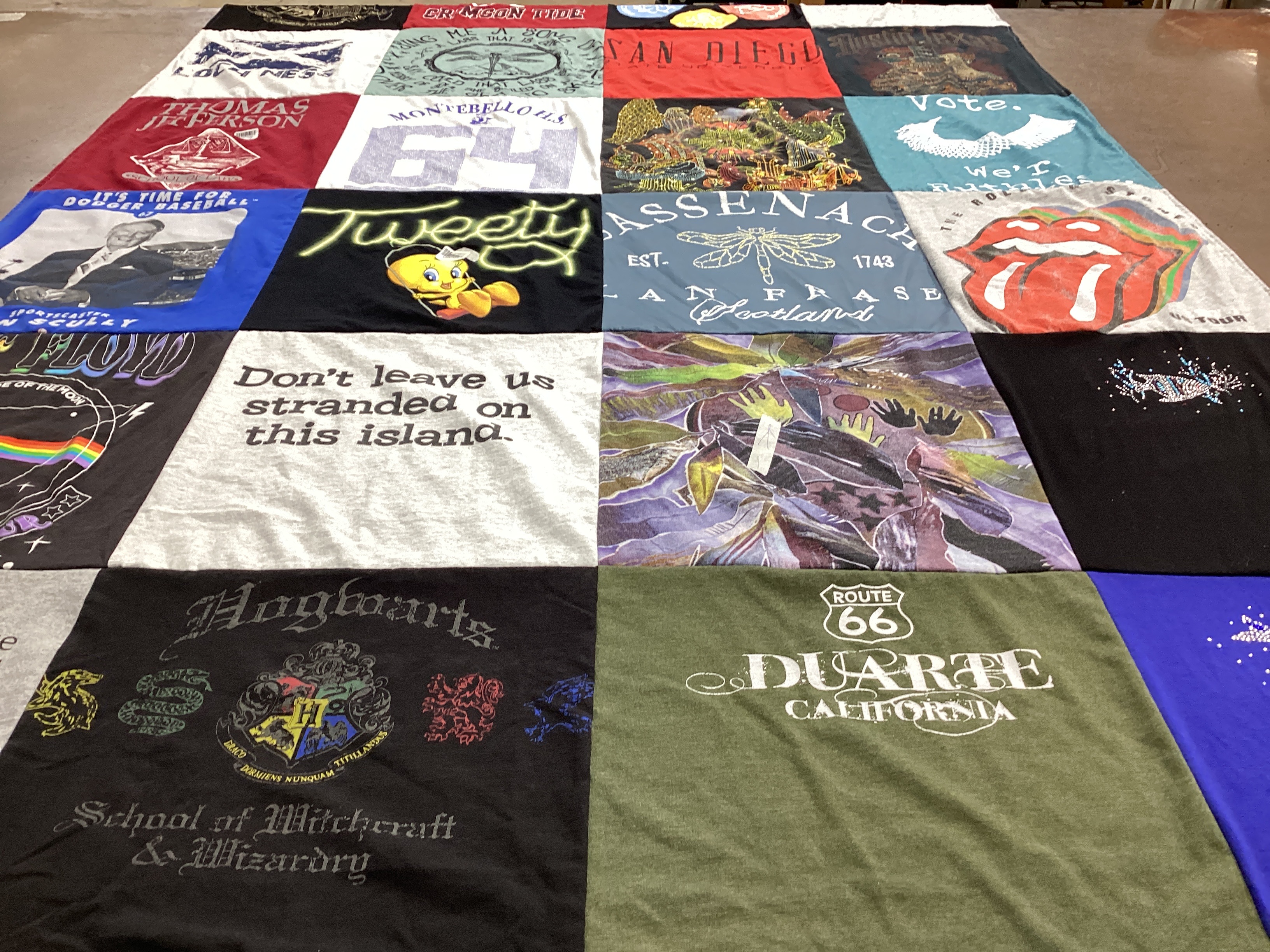 T-shirt quilt from montebello high school by Kathy from CA