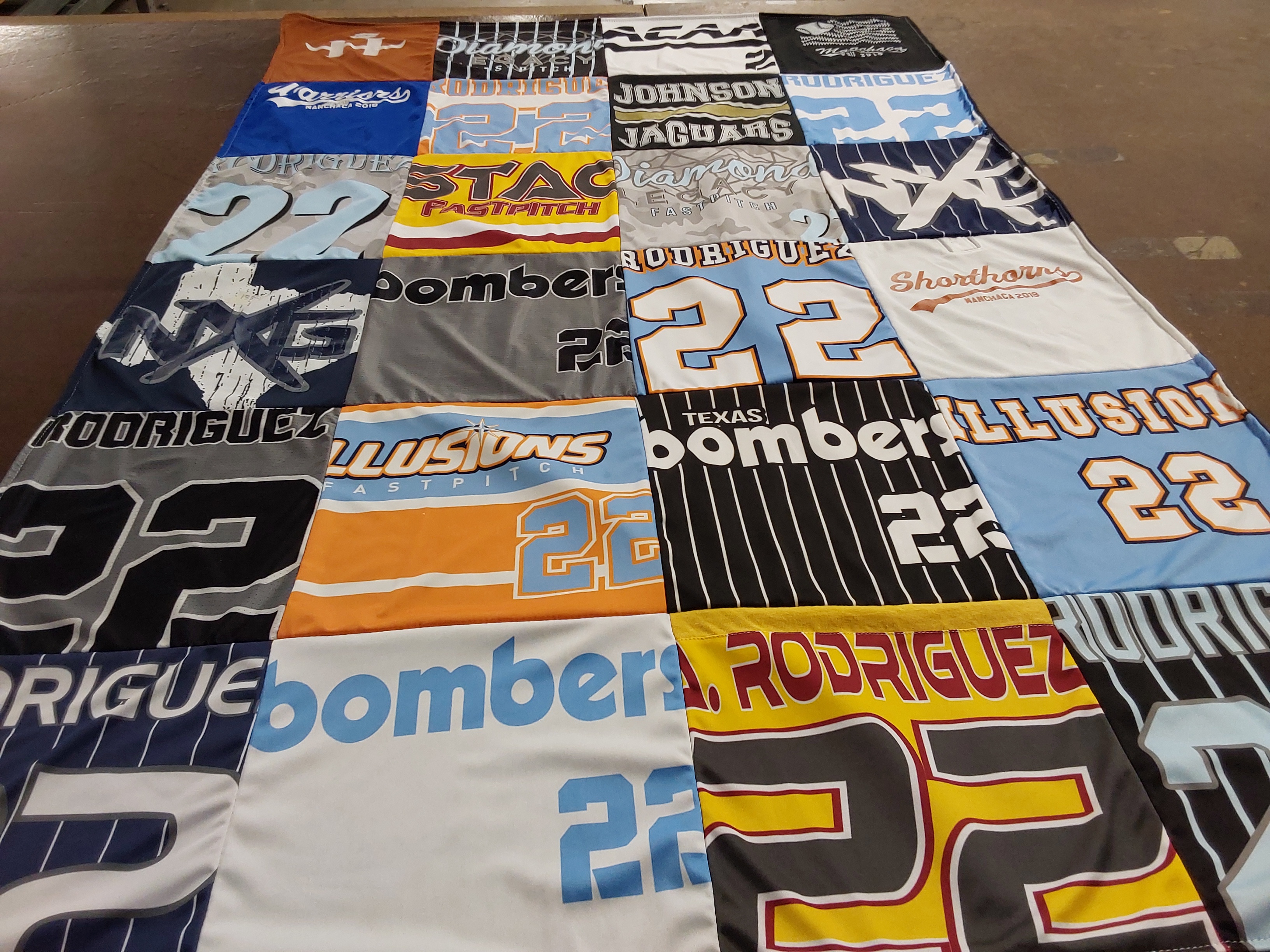 T-shirt quilt with softball themes by Monica from TX