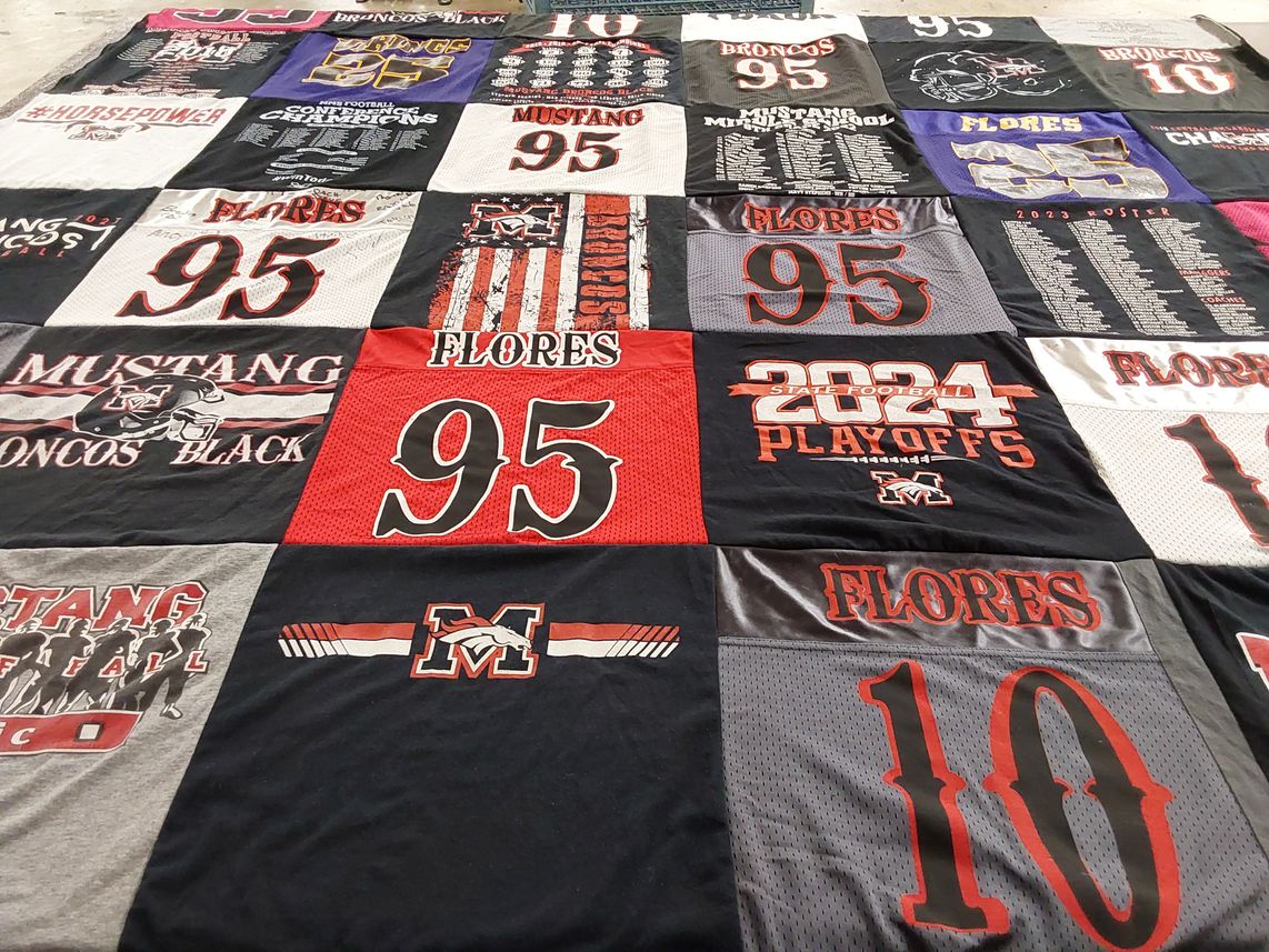 T-shirt quilt featuring mustang broncos by Kellie from OK