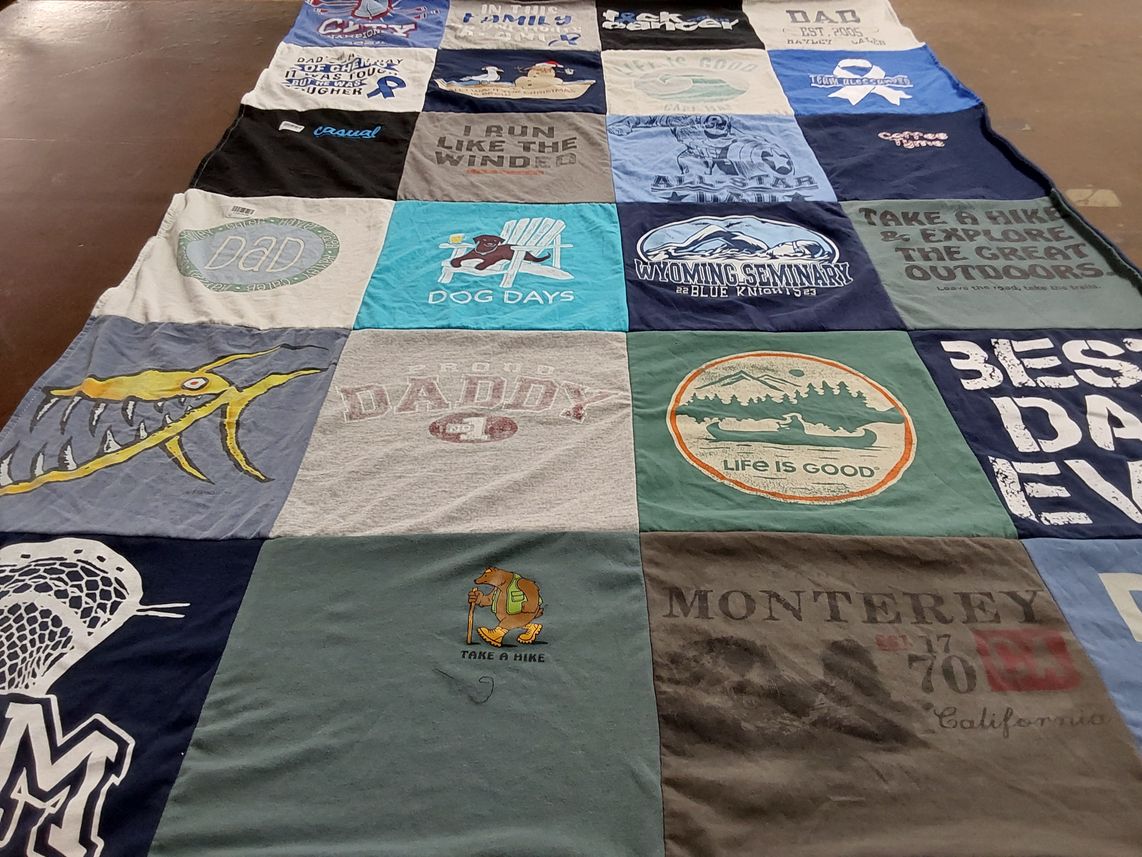 T-shirt quilt with outdoors, exploration themes by gail from PA