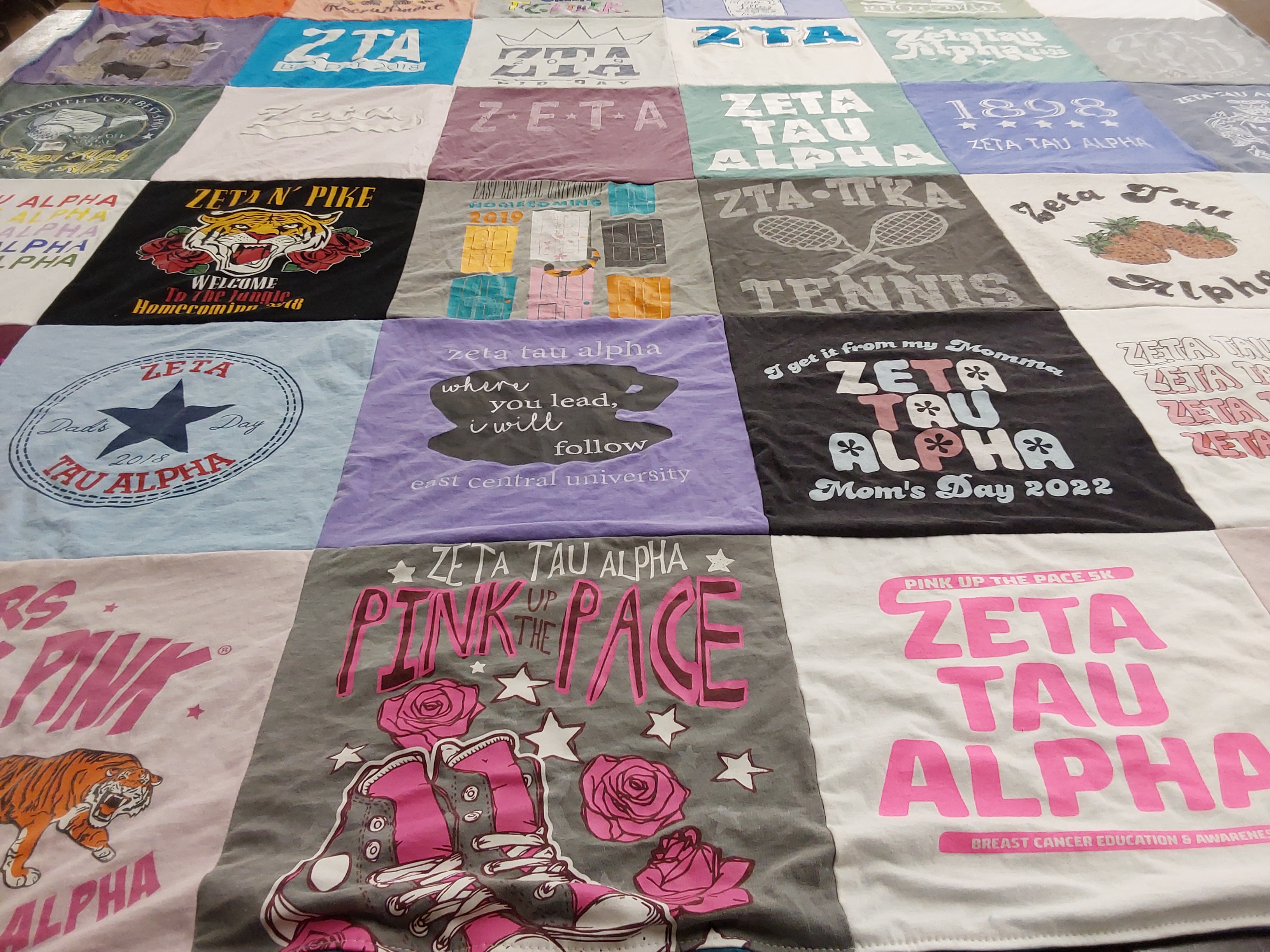 T-shirt quilt from east central university by Sydney from OK