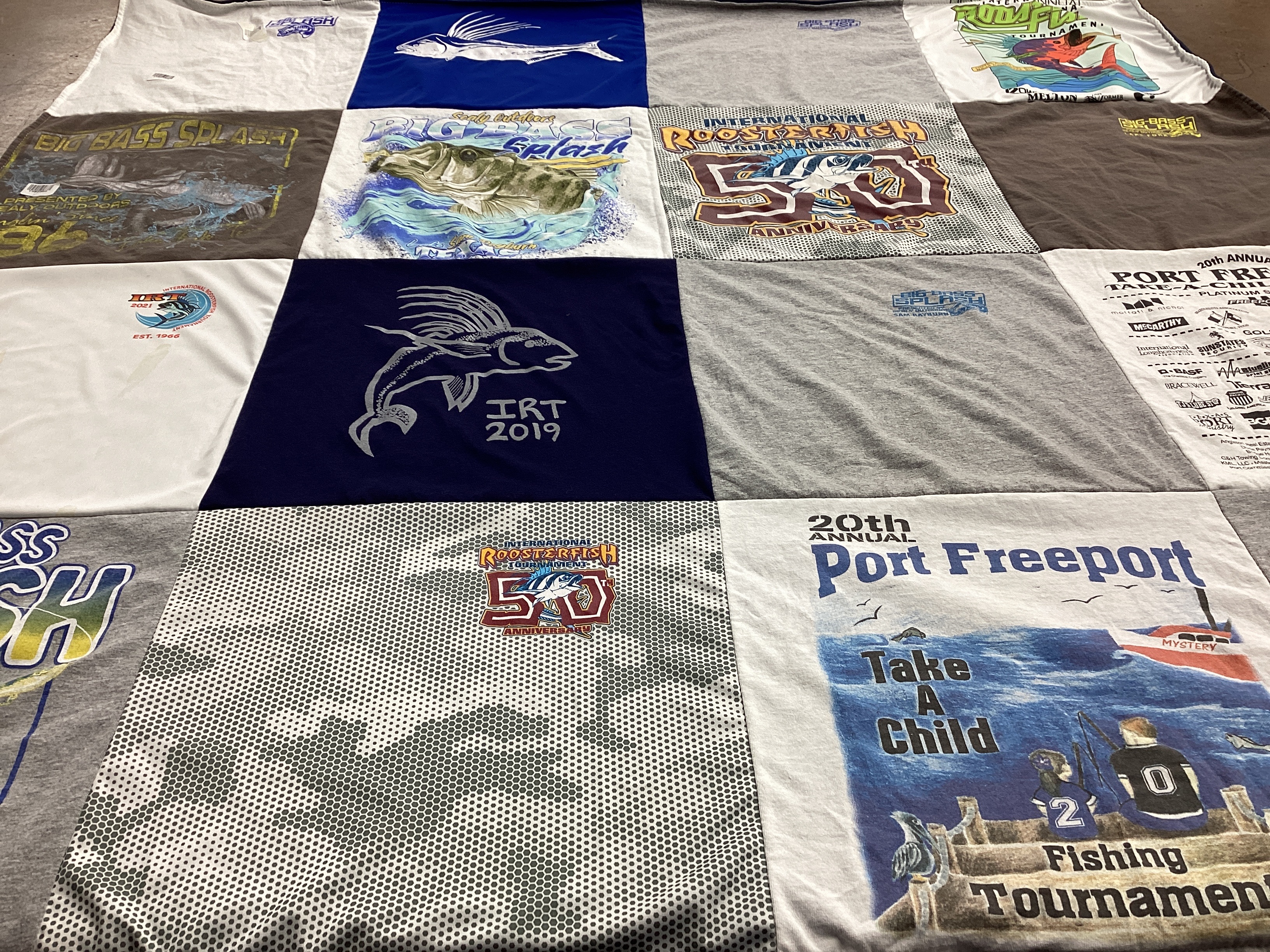 T-shirt quilt with fishing themes by Shonda from TX