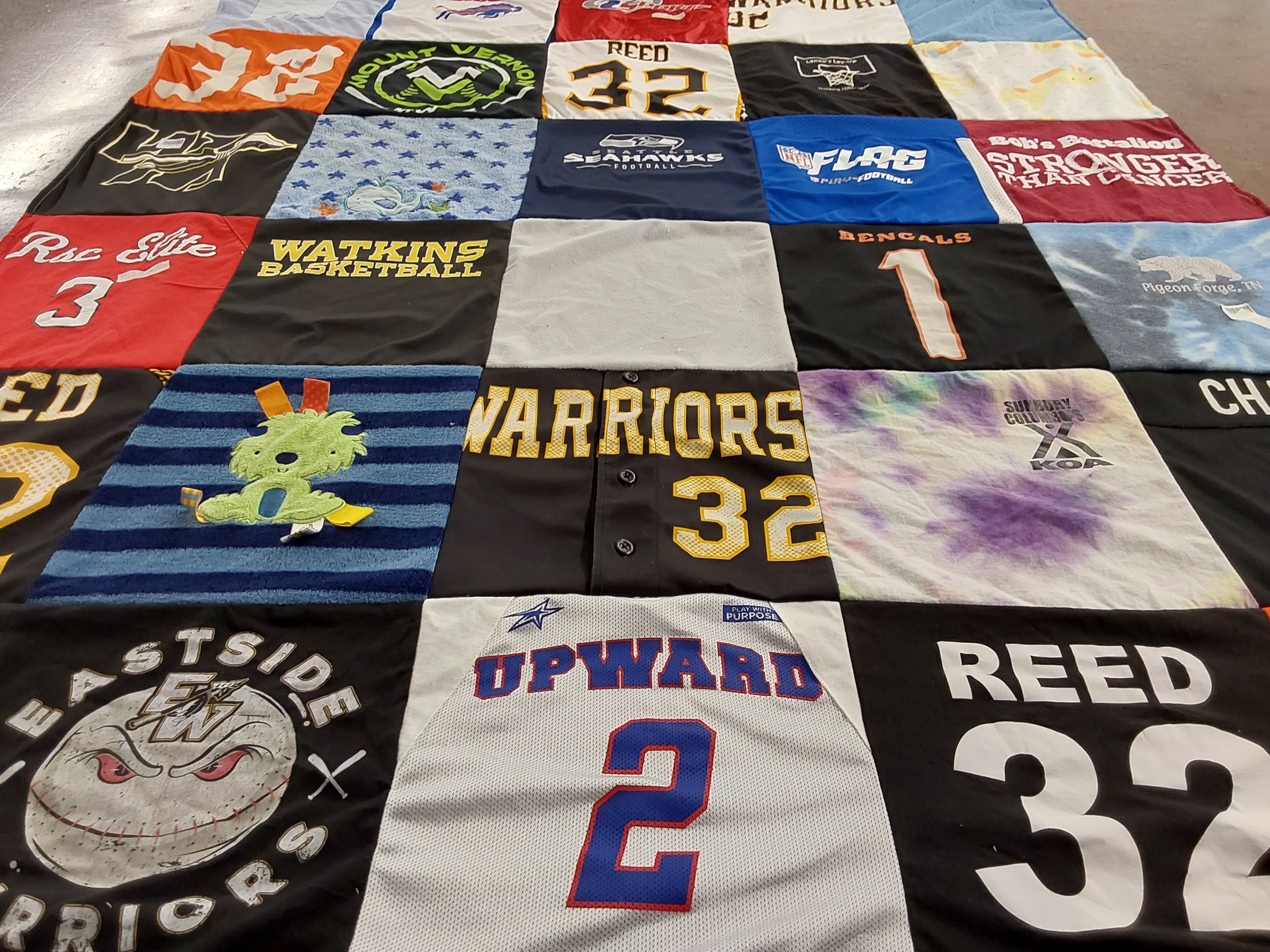 T-shirt quilt featuring warriors football club, bengals football team by jennifer from OH