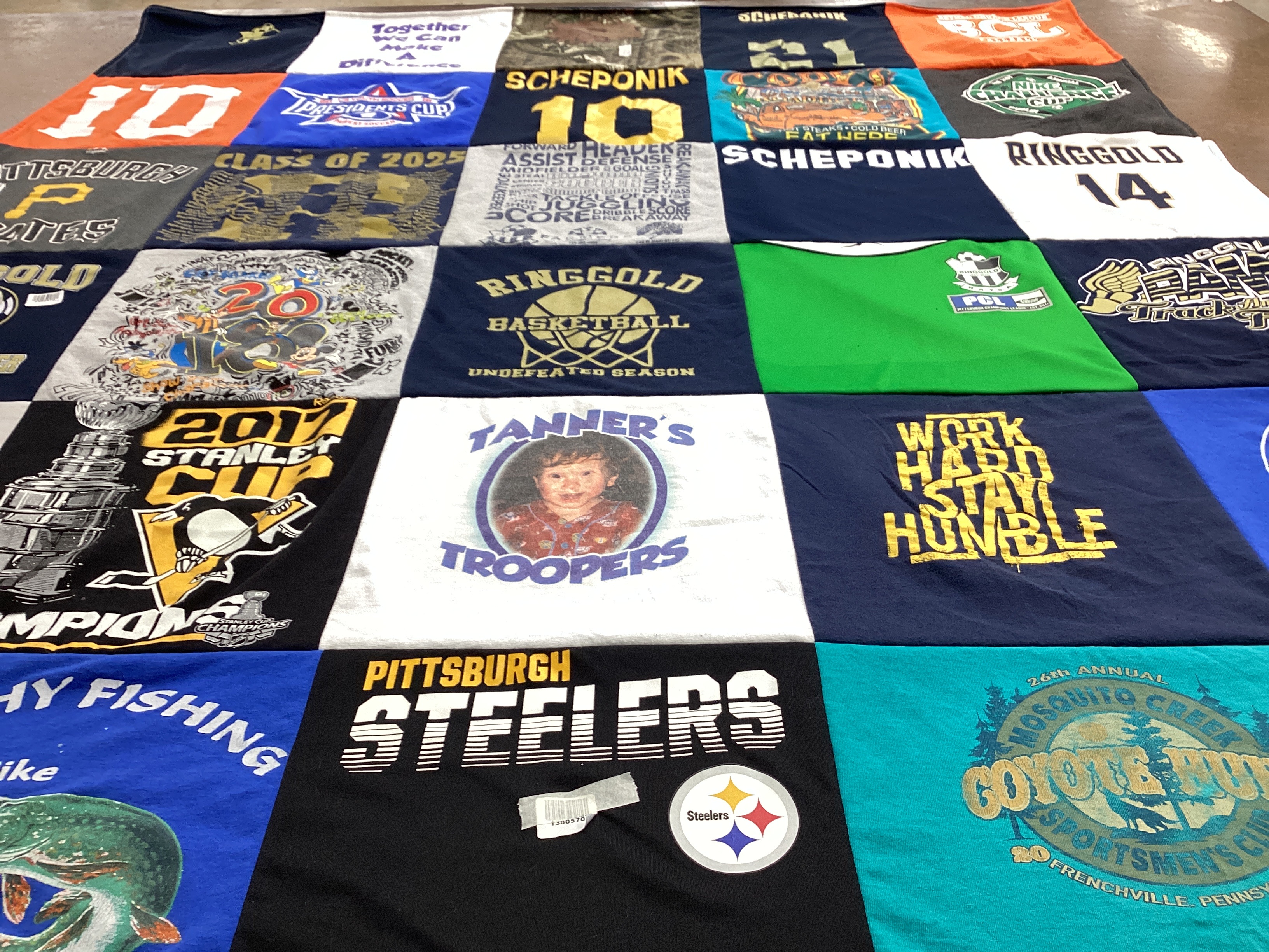 T-shirt quilt featuring pittsburgh steelers, ringgold basketball team by Leigh-Ann from PA