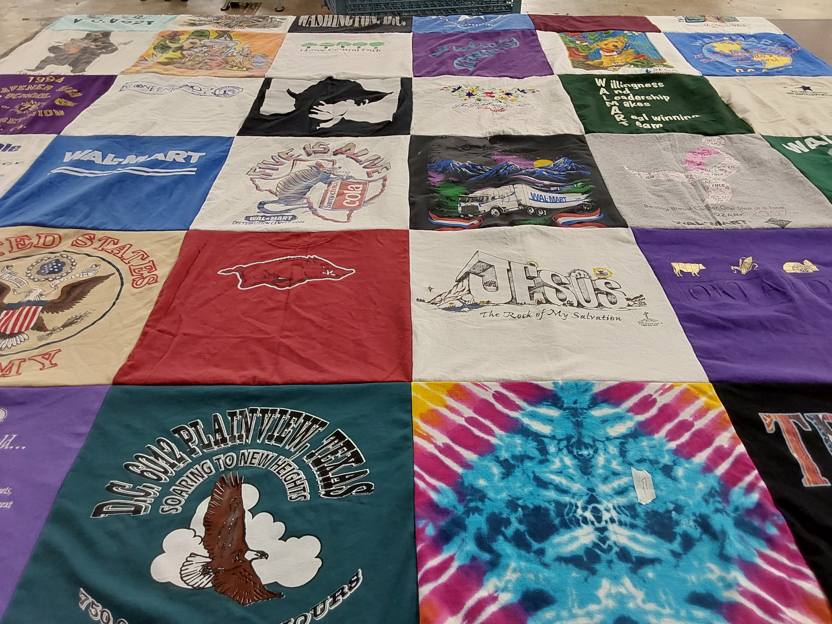 T-shirt quilt with religion, shopping themes by WENDY from CO