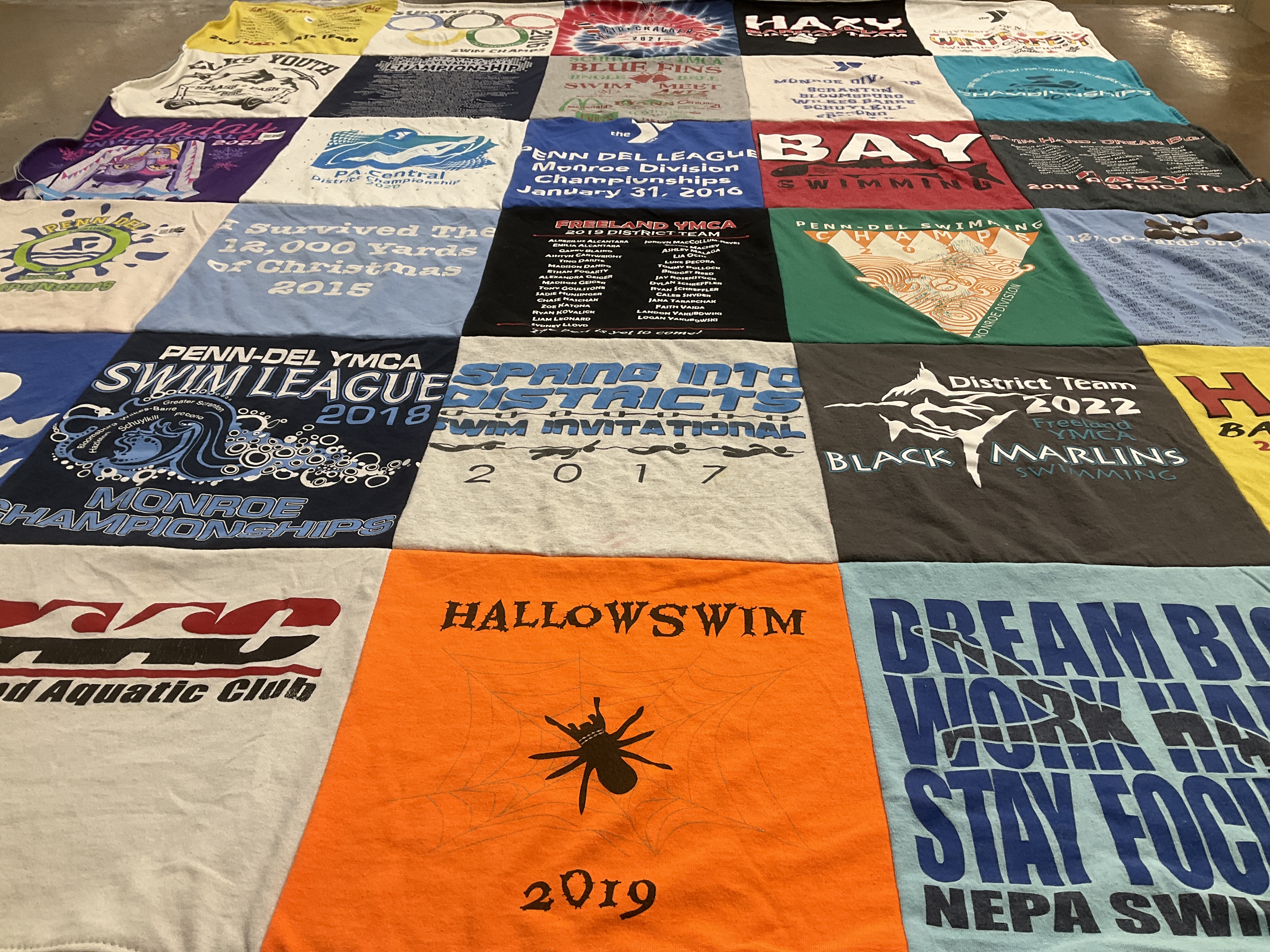 T-shirt quilt featuring black marlins swimming, penn del ymca swim league by paula from PA