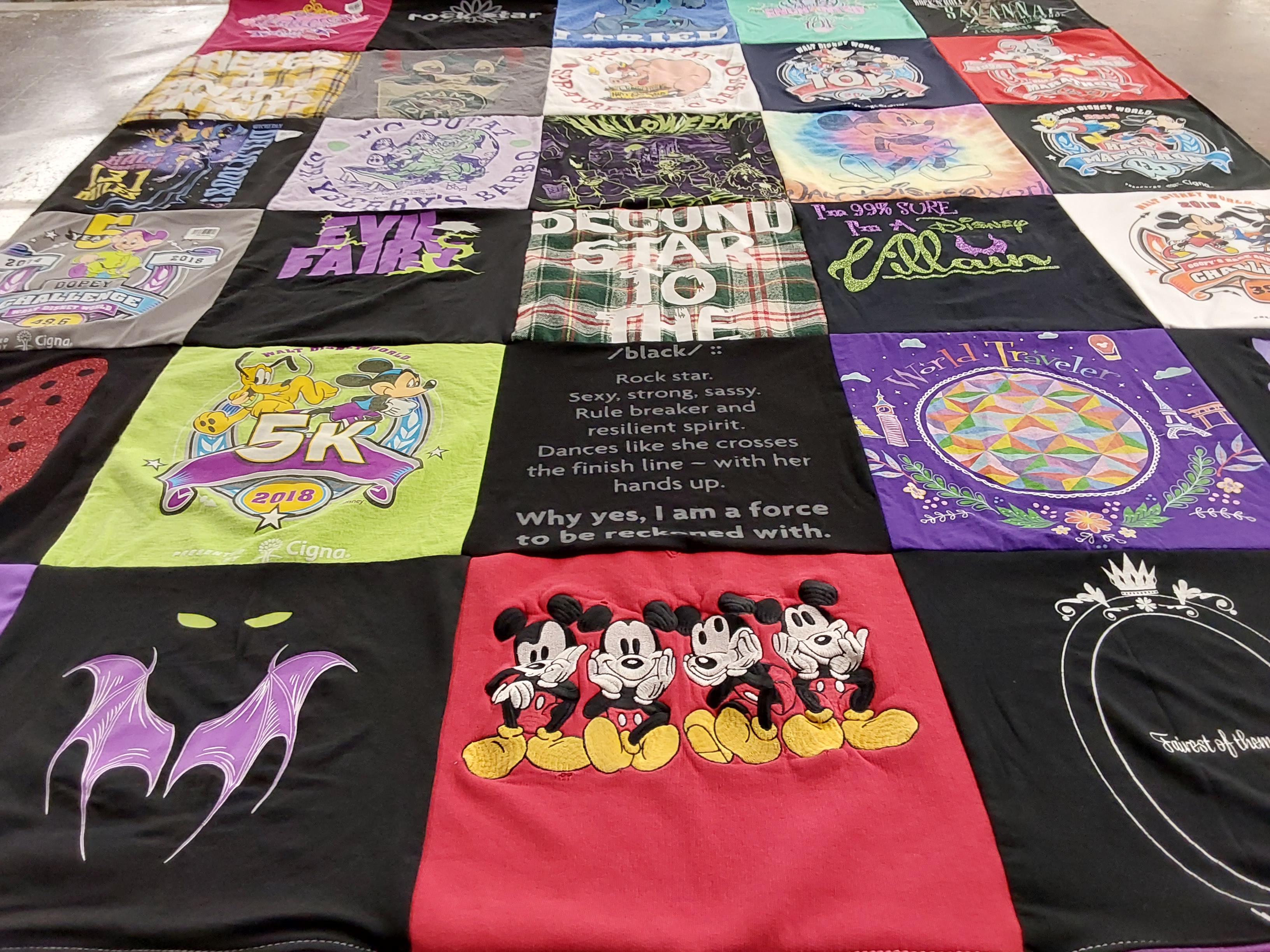 T-shirt quilt with running, disney themes by Ashley from AL