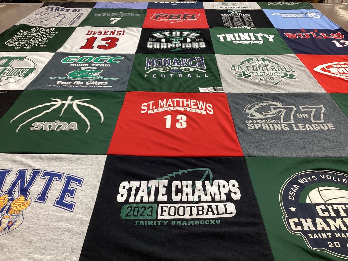 T-shirt quilt featuring sma basketball, gocc swim team by Krista from KY