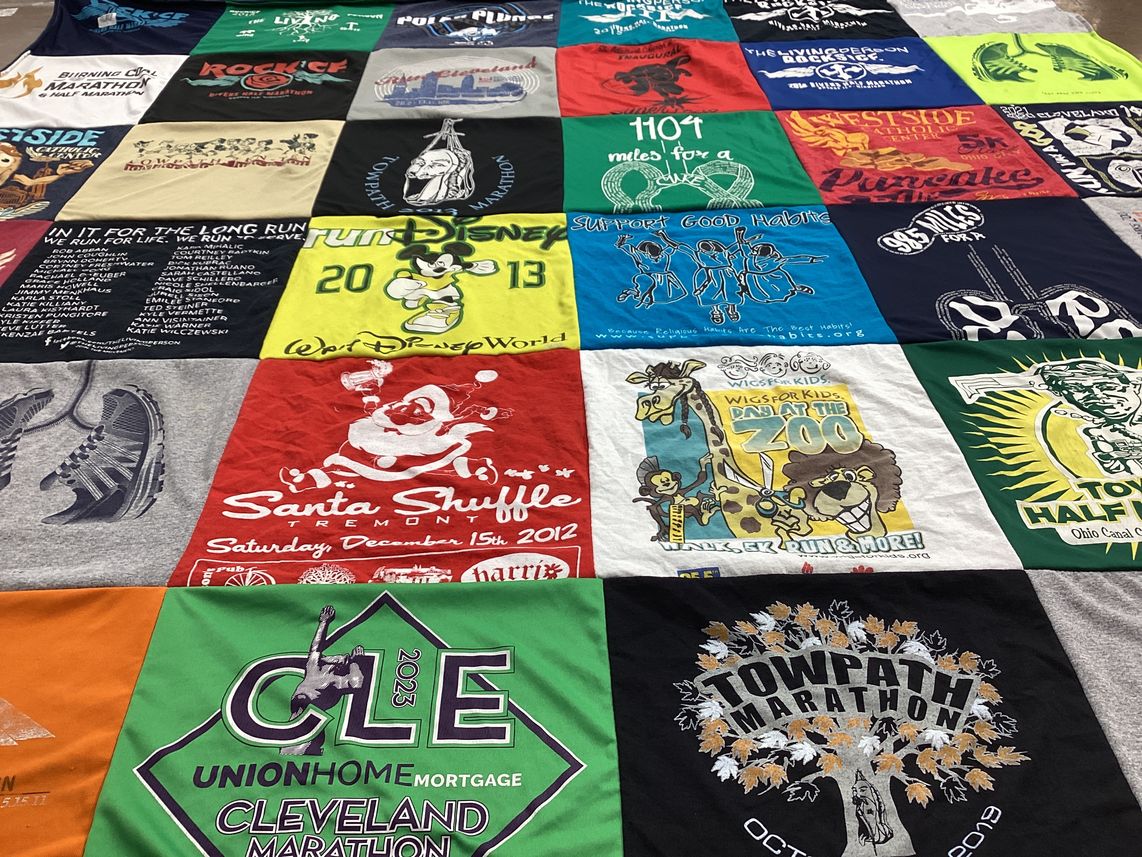 T-shirt quilt with running, marathons themes by Jennifer from OH