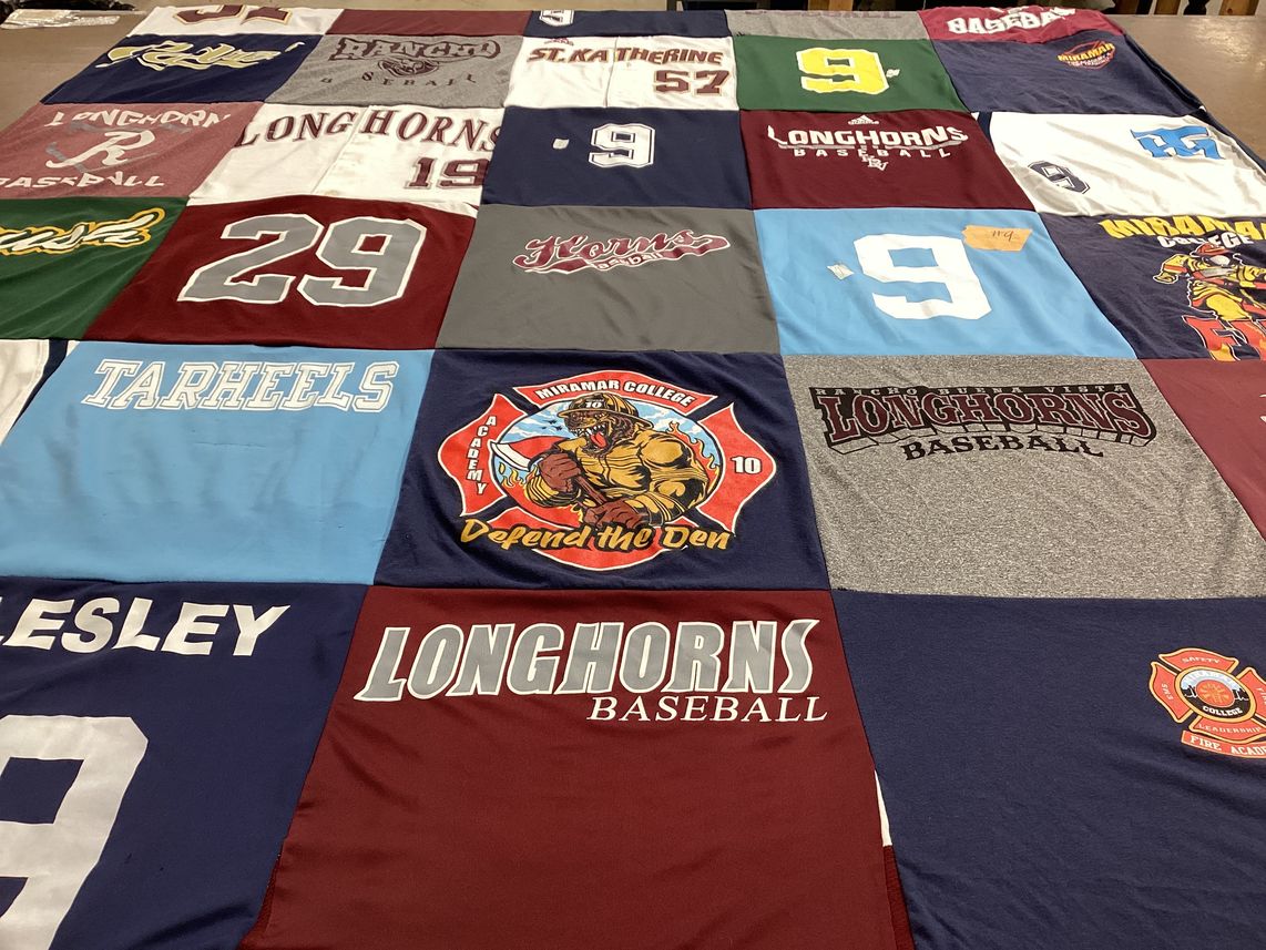 T-shirt quilt featuring longhorns baseball, tarheels baseball by Samantha from CA
