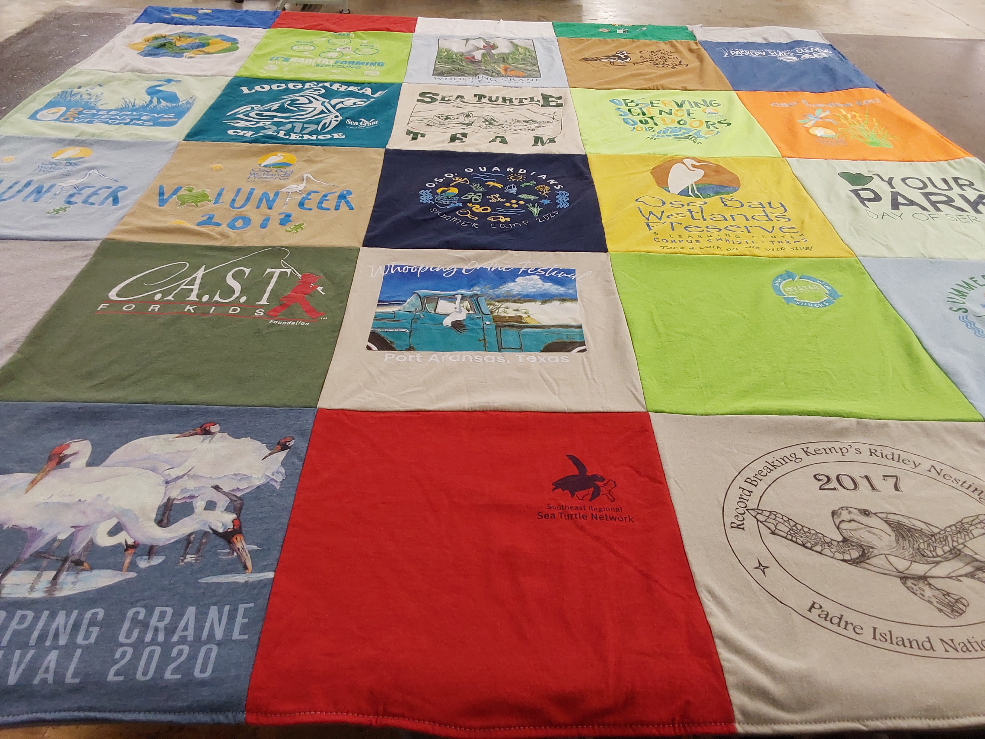 T-shirt quilt with environmental conservation, wildlife themes by Carol from TX