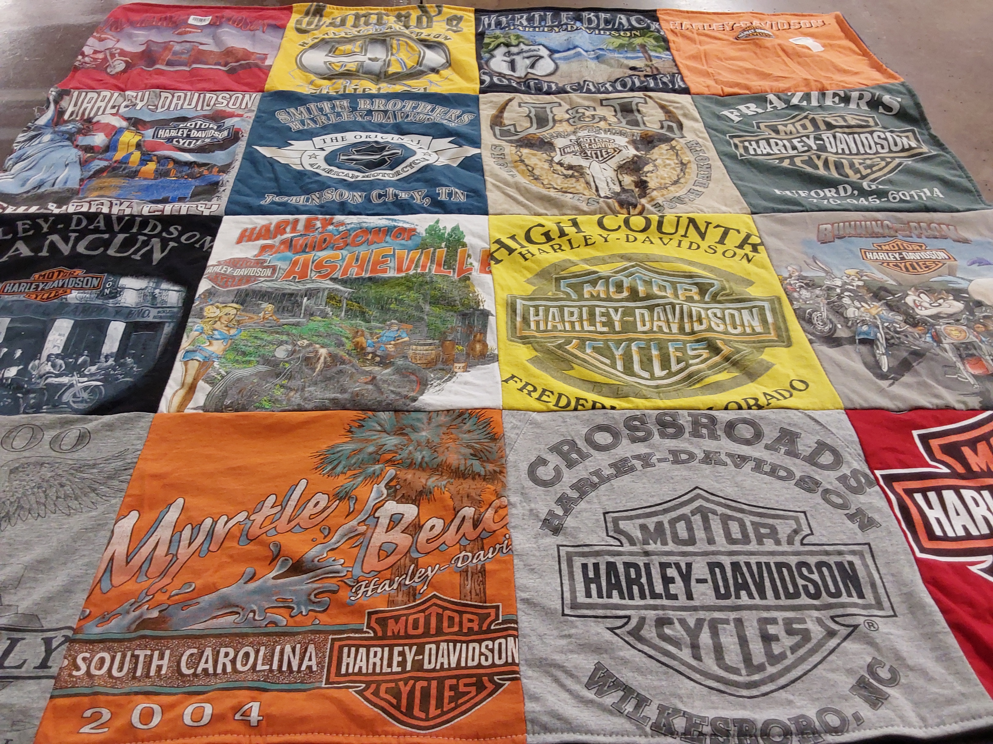 T-shirt quilt with motorcycles, biking themes by Amanda from NC