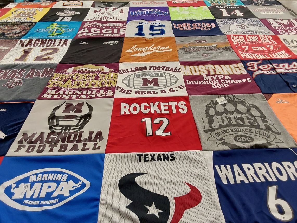 T-shirt quilt featuring magnolia mustangs, magnolia football by Shana from TX