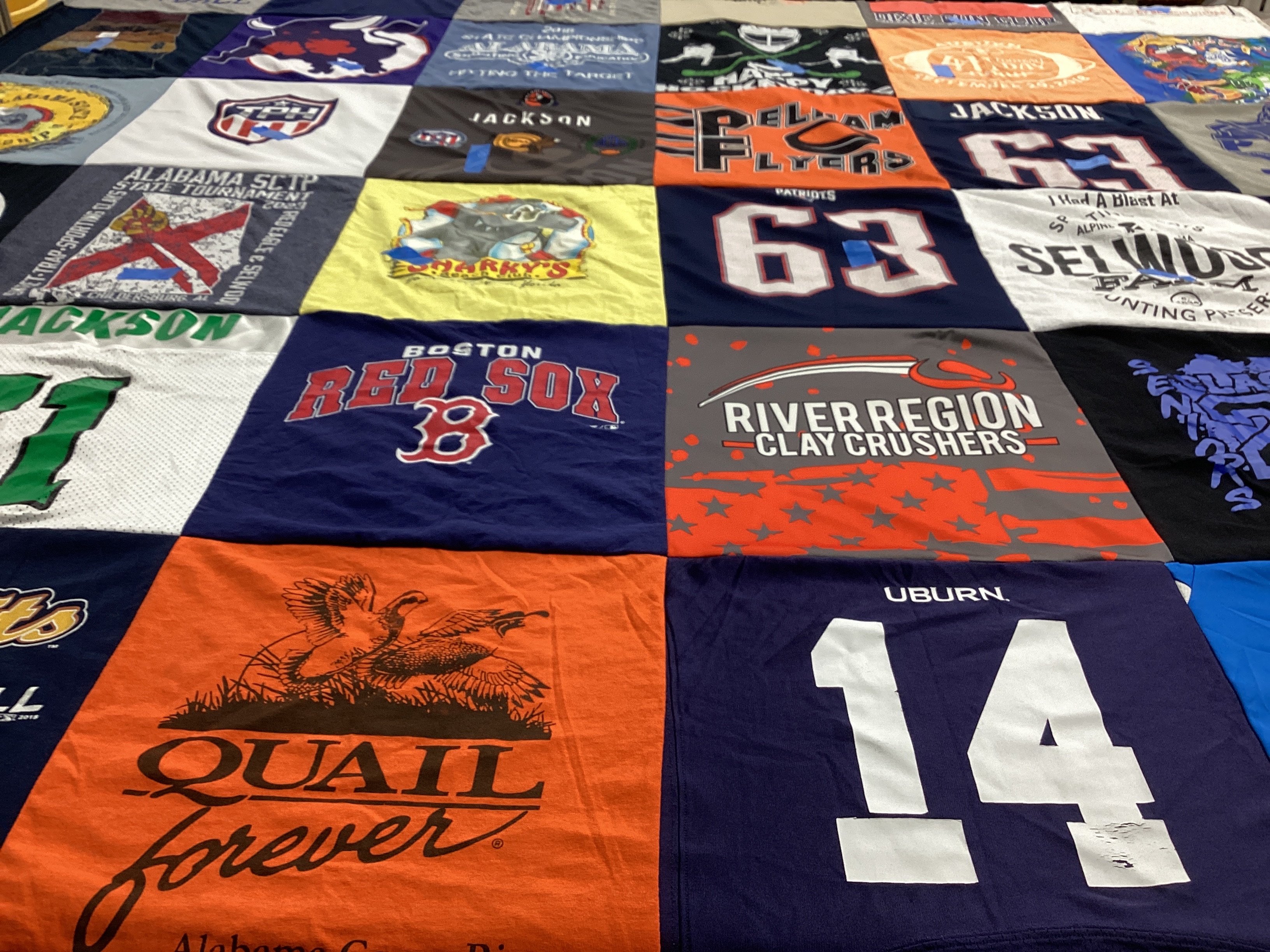 T-shirt quilt featuring red sox, river region clay crushers by Cassie from AL