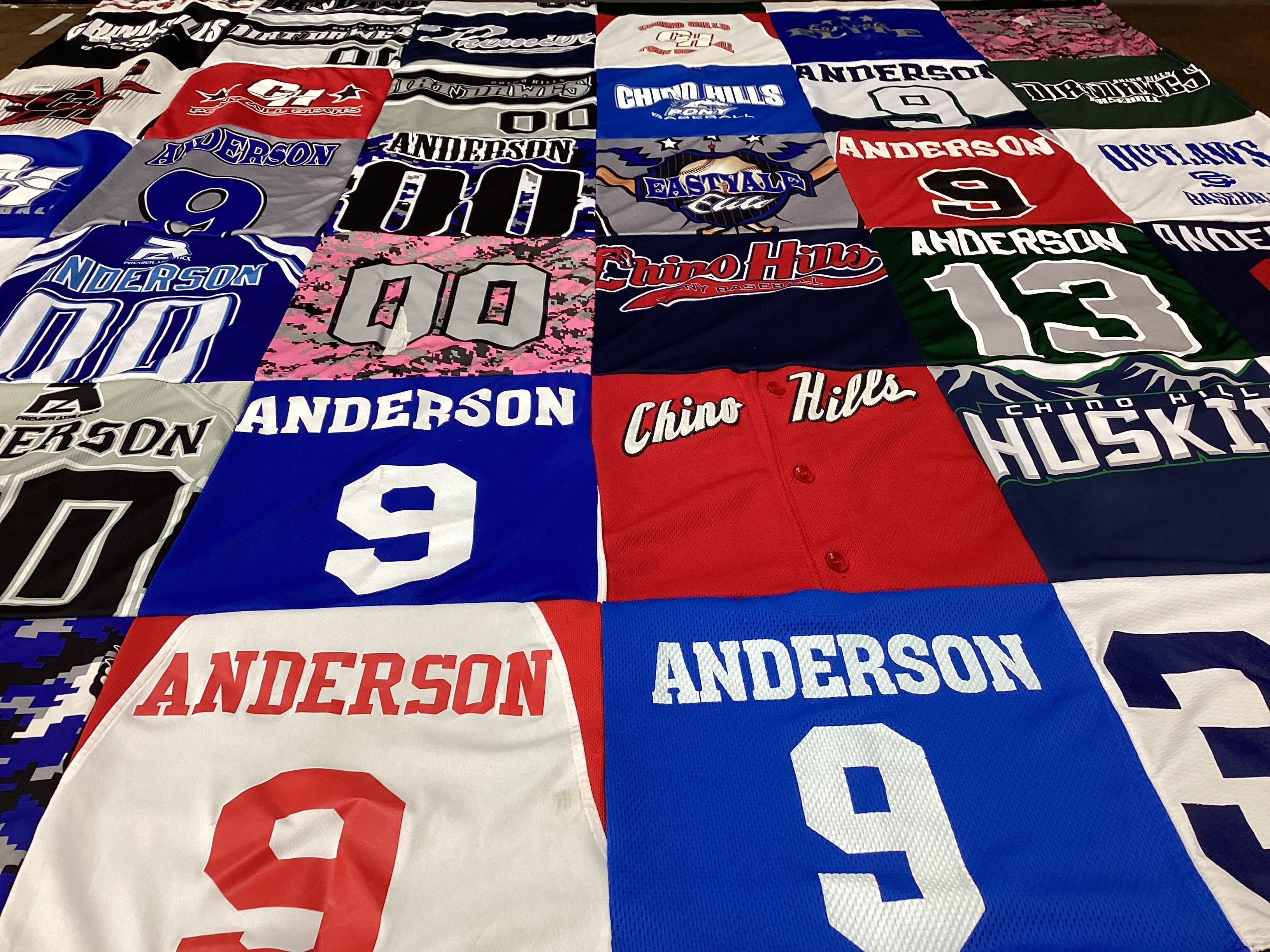 T-shirt quilt with sports, baseball themes by Andrea from CA