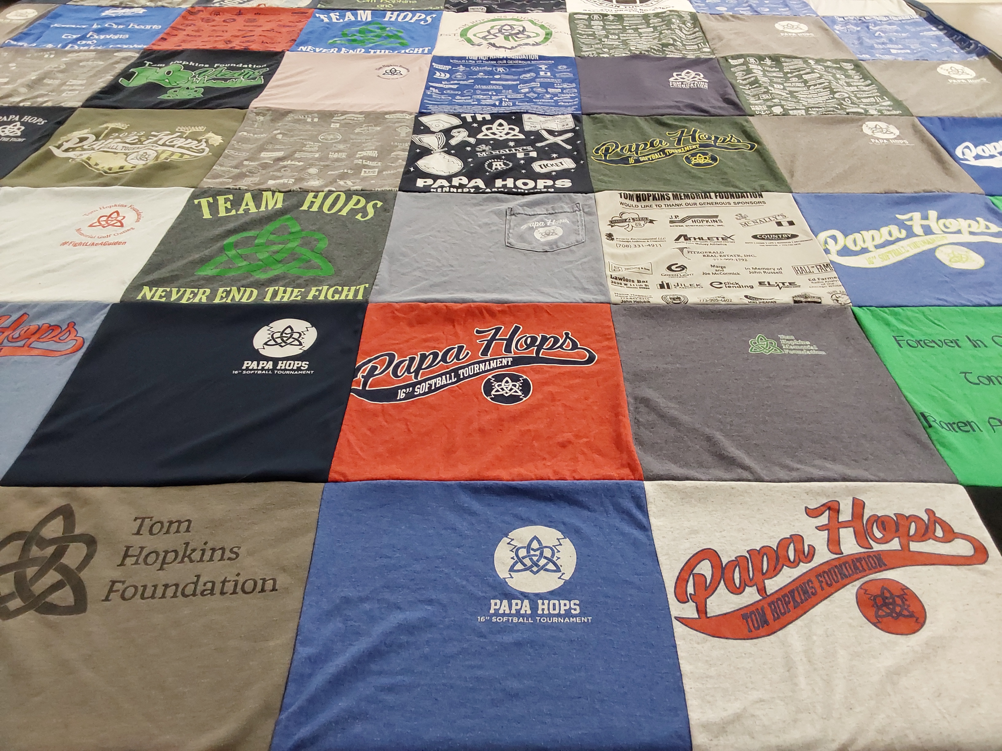 T-shirt quilt with softball, fundraising themes by Liam from IL