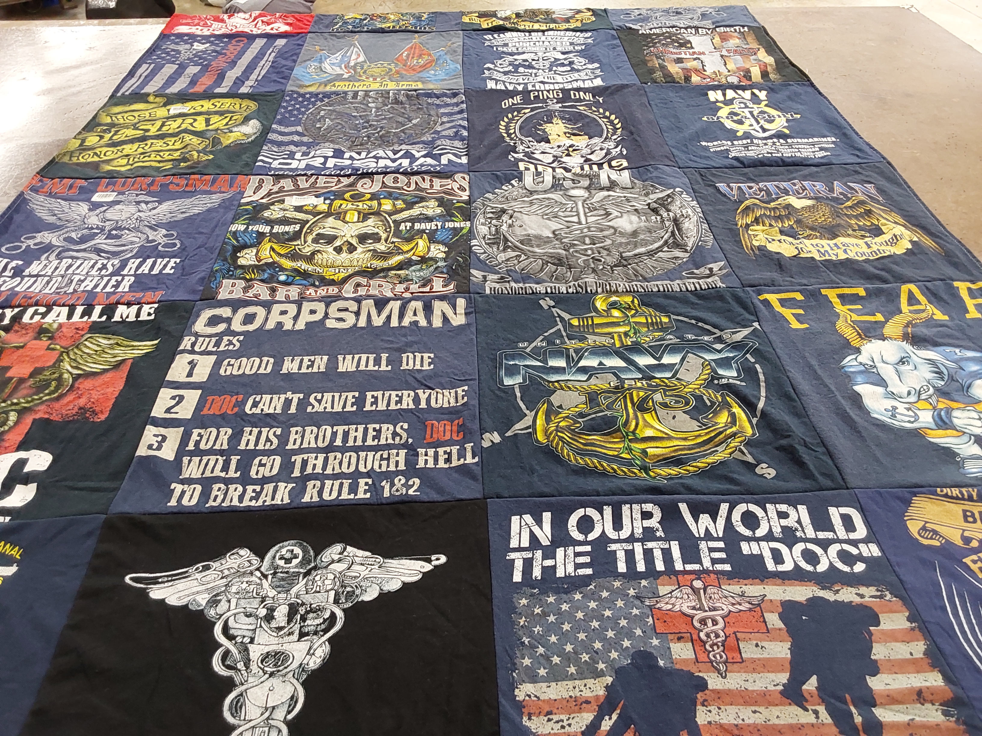 T-shirt quilt with military, navy themes by Theresa from NC