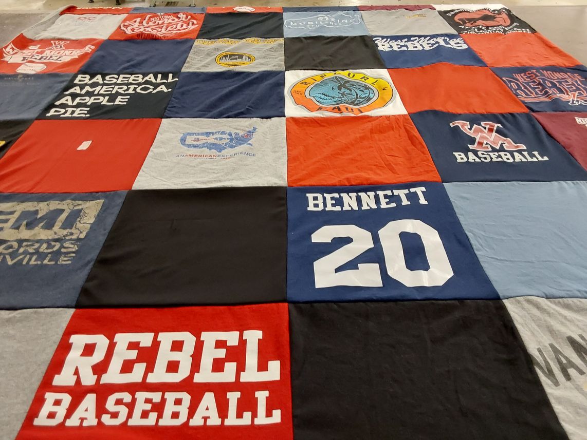 T-shirt quilt with baseball themes by Kym from GA