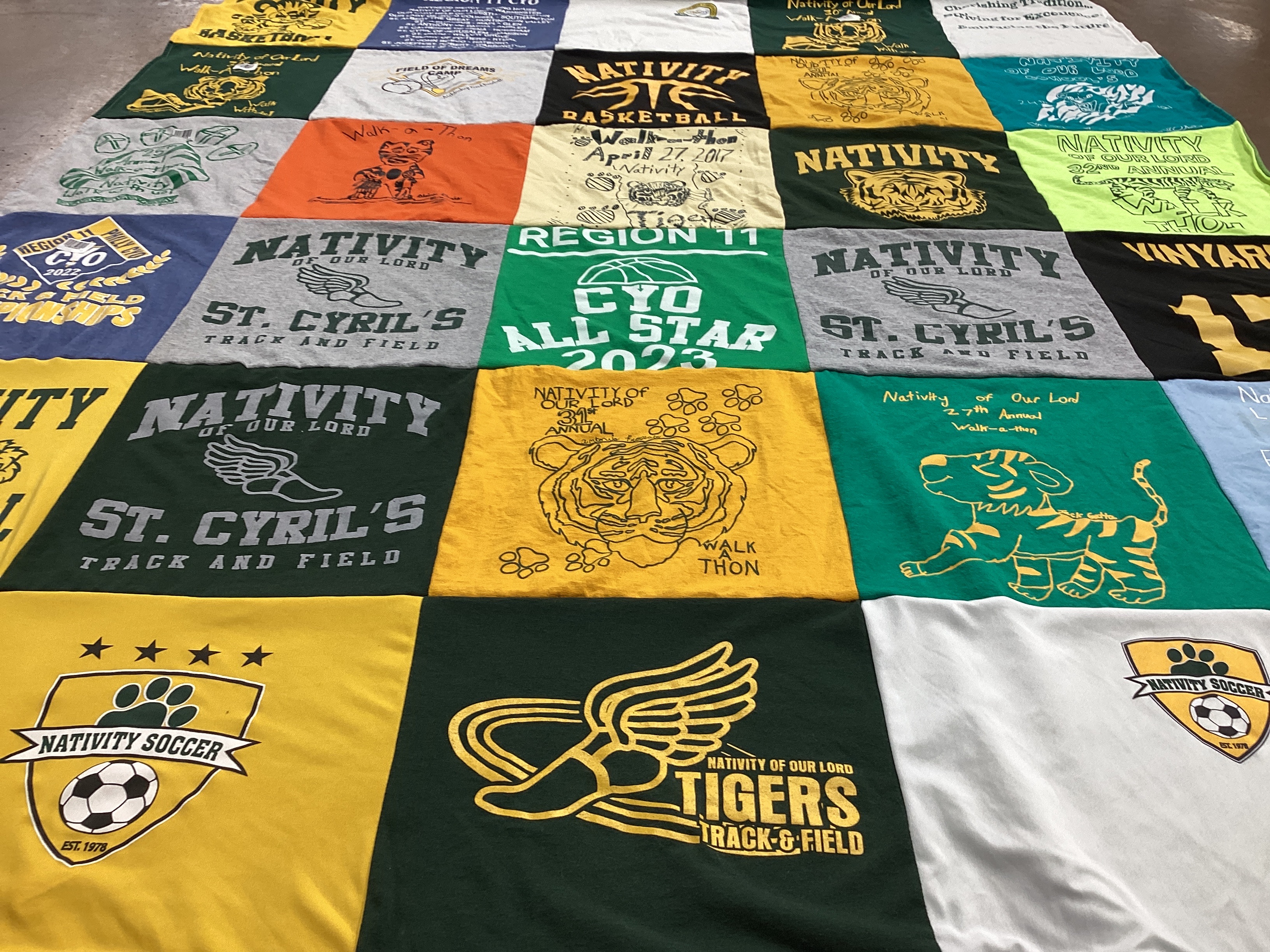 T-shirt quilt featuring nativity of our lord tigers by Erica from PA