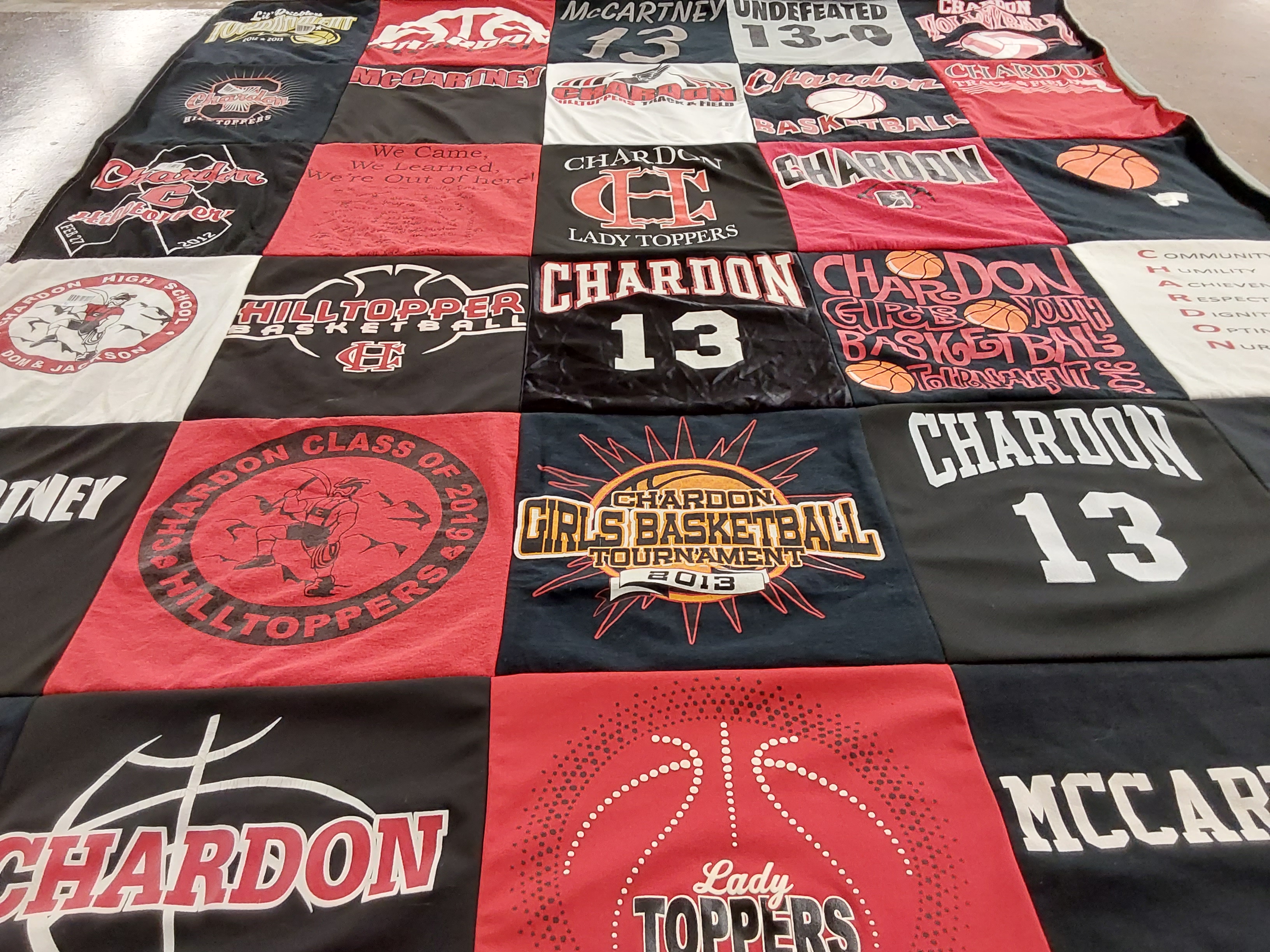 T-shirt quilt featuring chardon hilltoppers by gina from OH