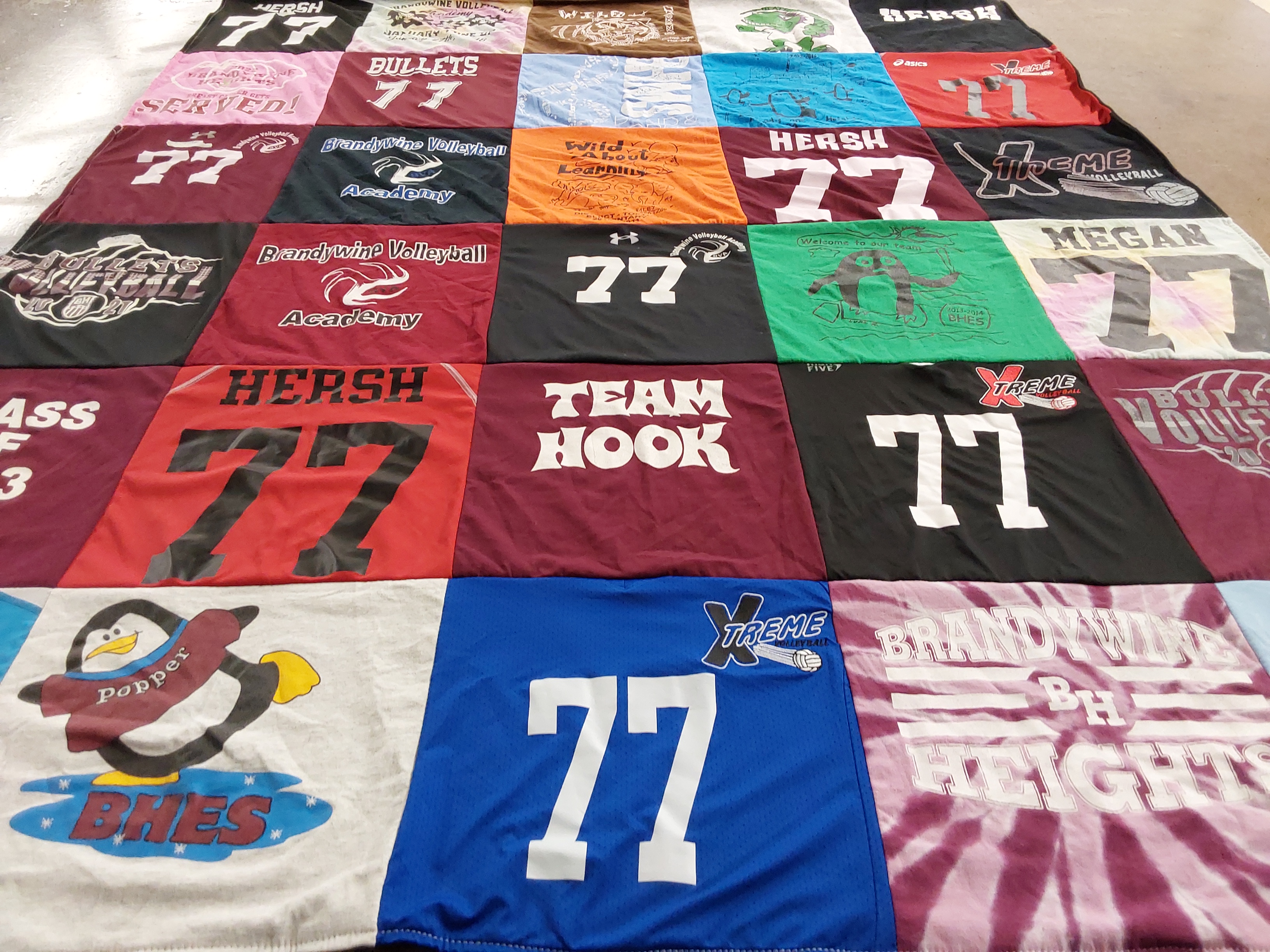 T-shirt quilt from brandywine heights, brandywine volleyball academy by Michele from PA