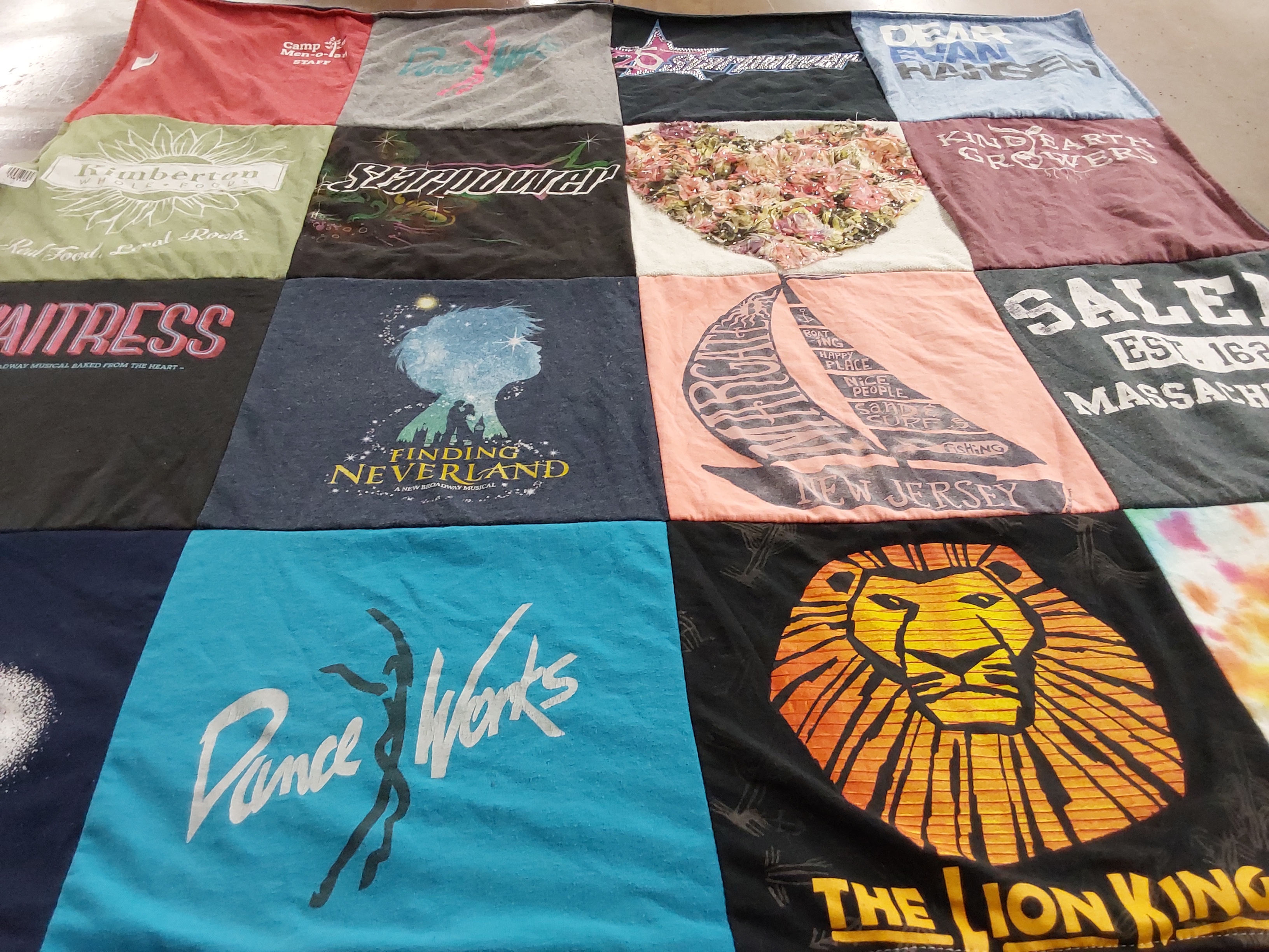 T-shirt quilt with musicals, theater themes by Darlene from PA