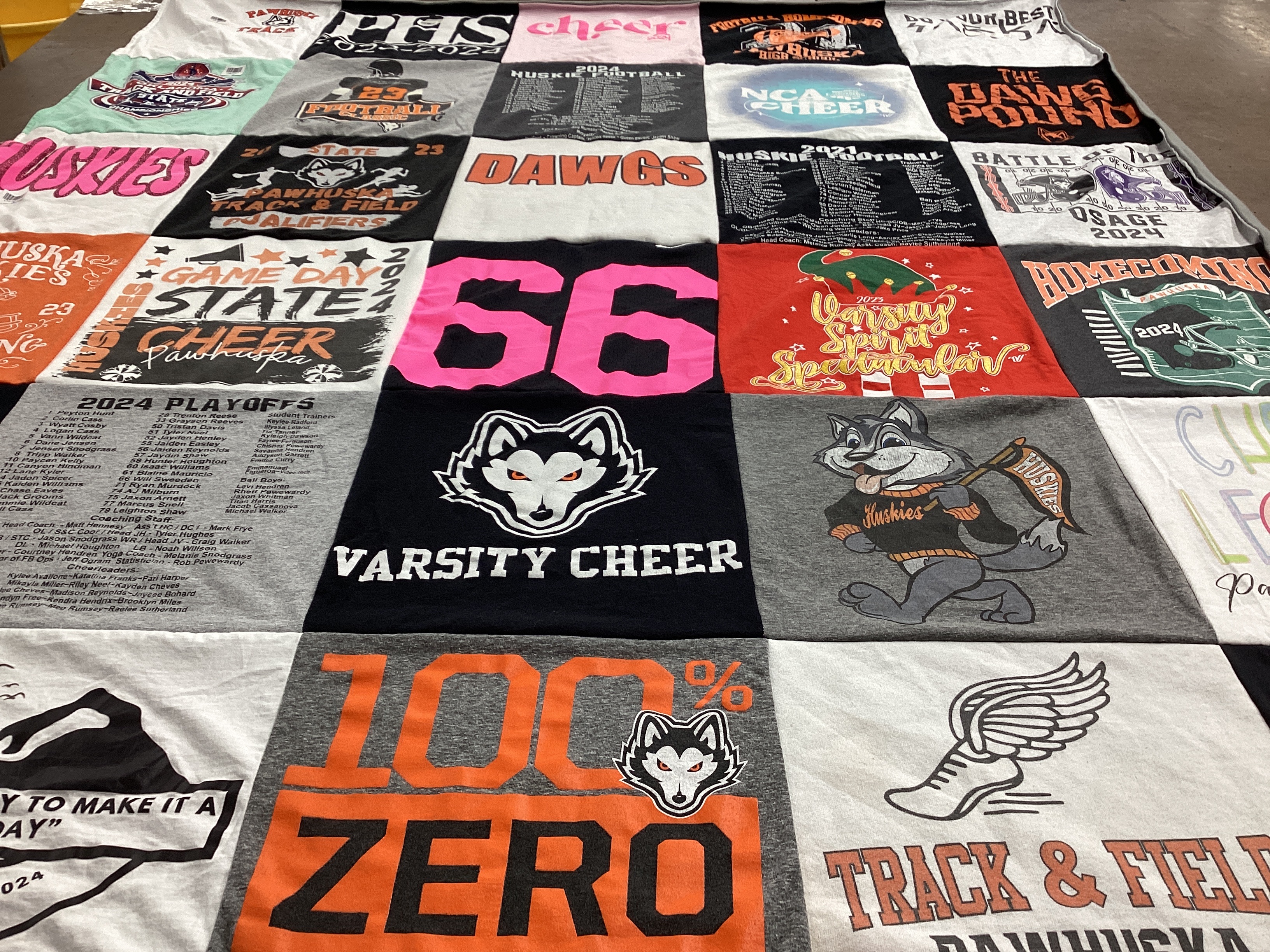 T-shirt quilt featuring pawhuska high school football, pawhuska high school cheerleading by Amy from OK