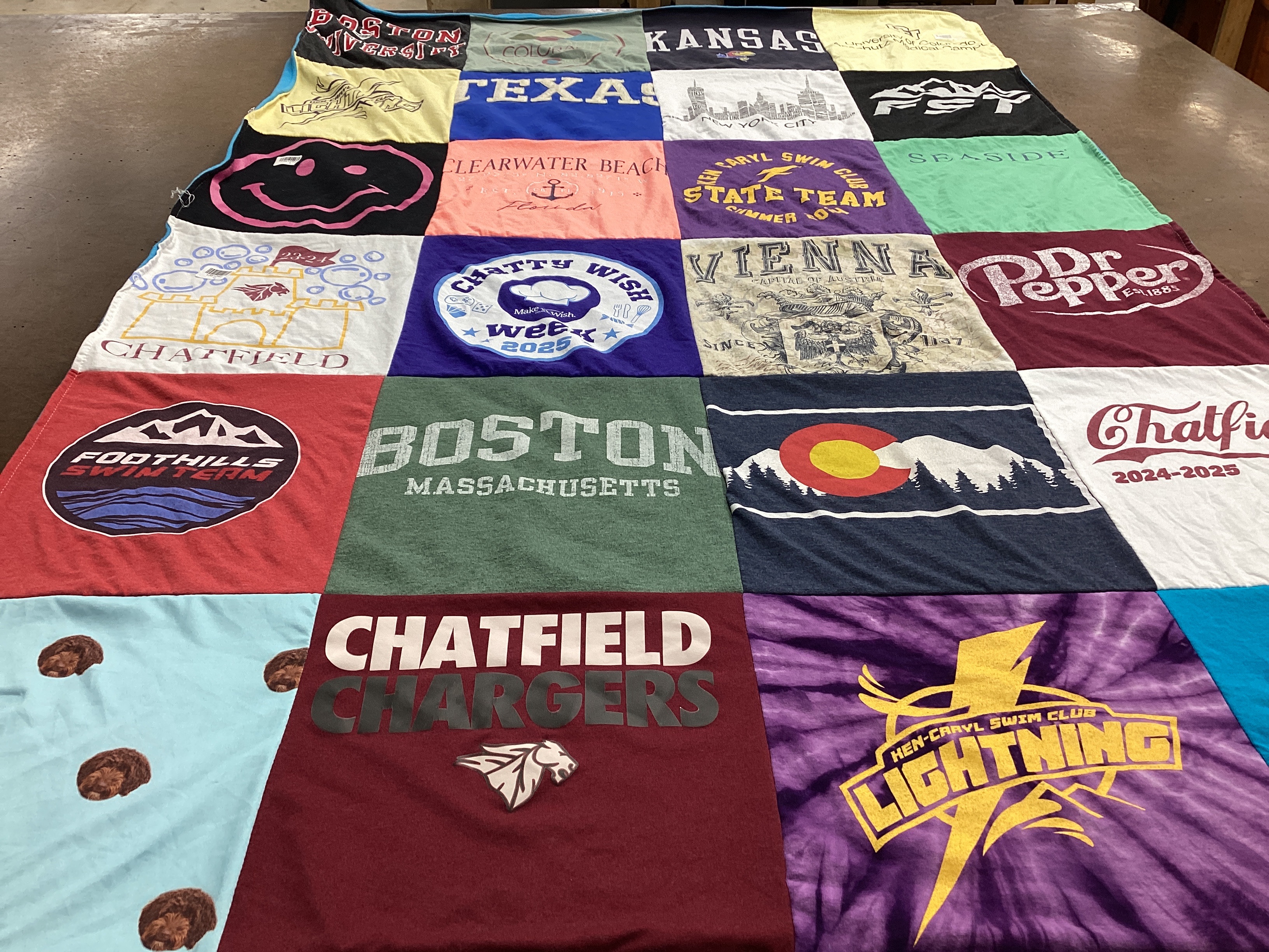 T-shirt quilt featuring chatfield chargers by Sarah from CO