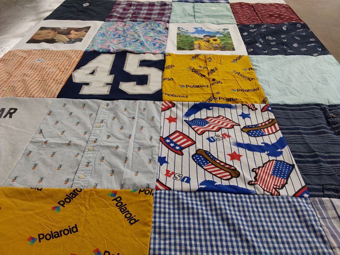 T-shirt quilt with photography, sports themes by Tammy from NY