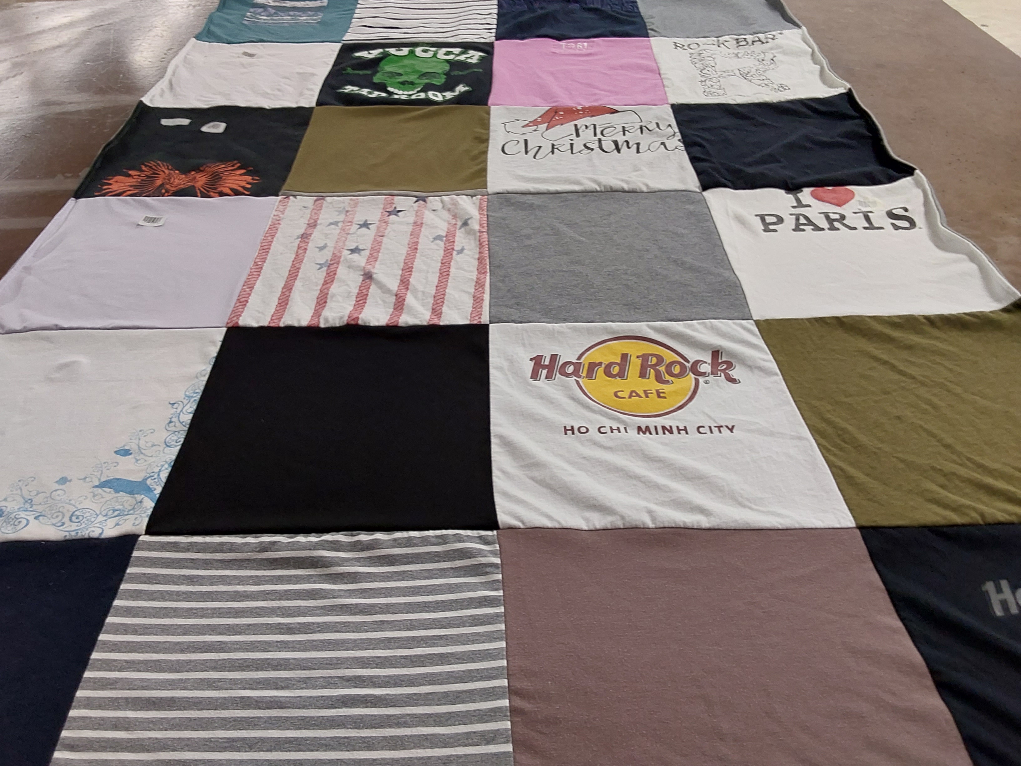 T-shirt quilt with travel, music themes by Dustin from AZ