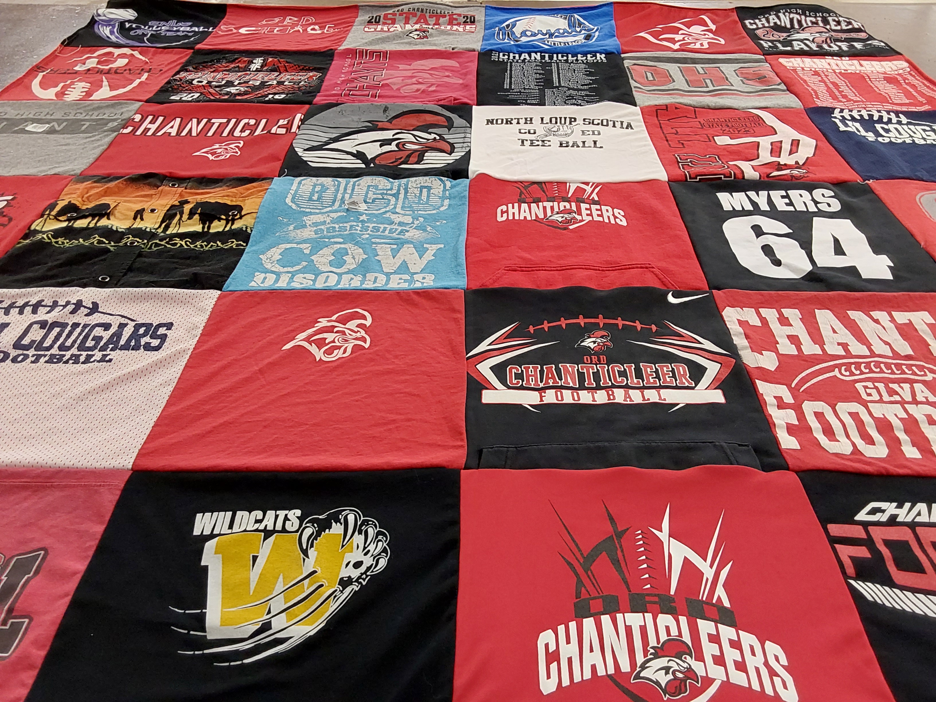 T-shirt quilt featuring ord chanticleers football, north loup scotia by Holly from NE