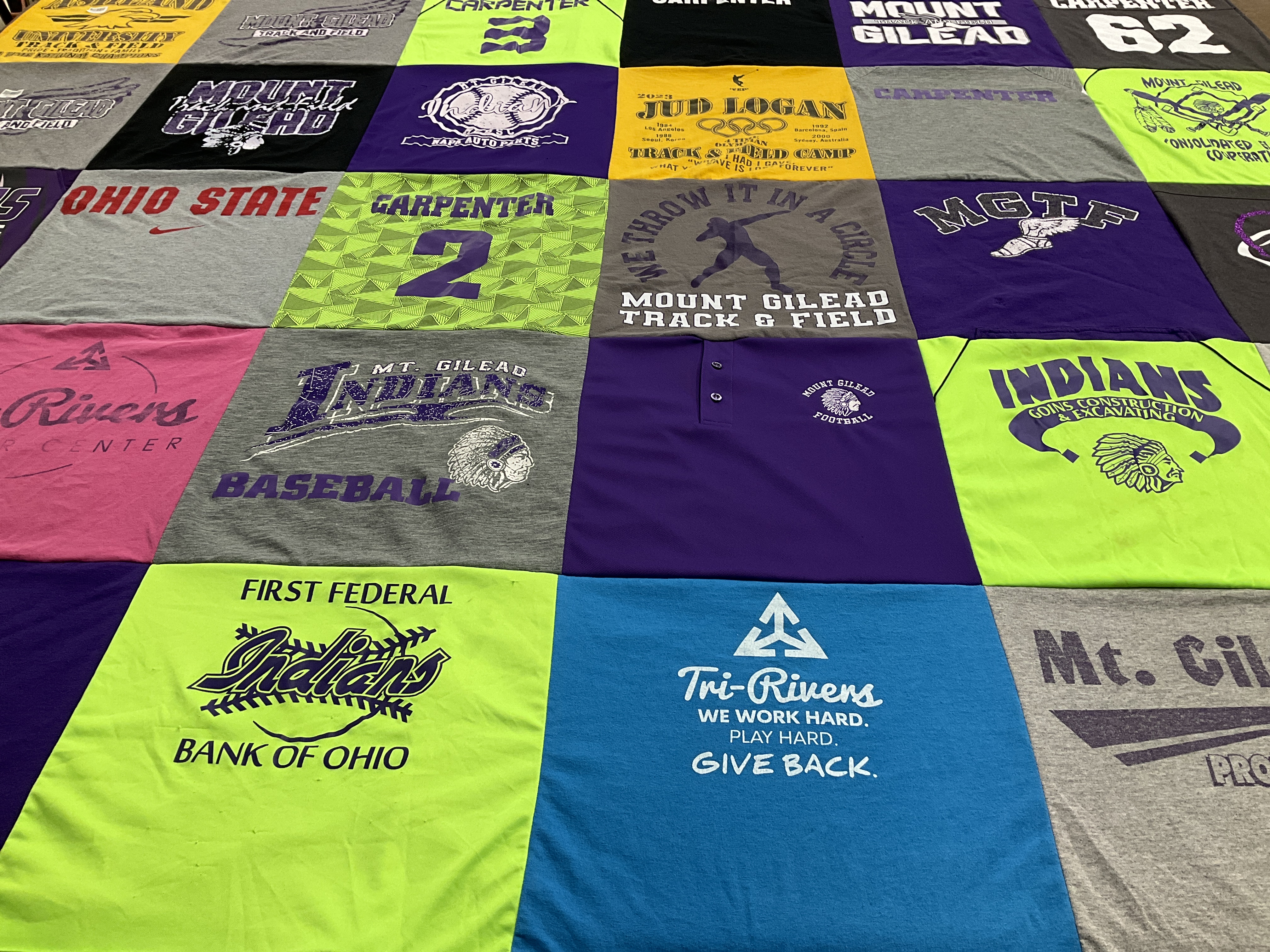 T-shirt quilt featuring mount gilead indians football, mount gilead indians baseball by Regina from OH