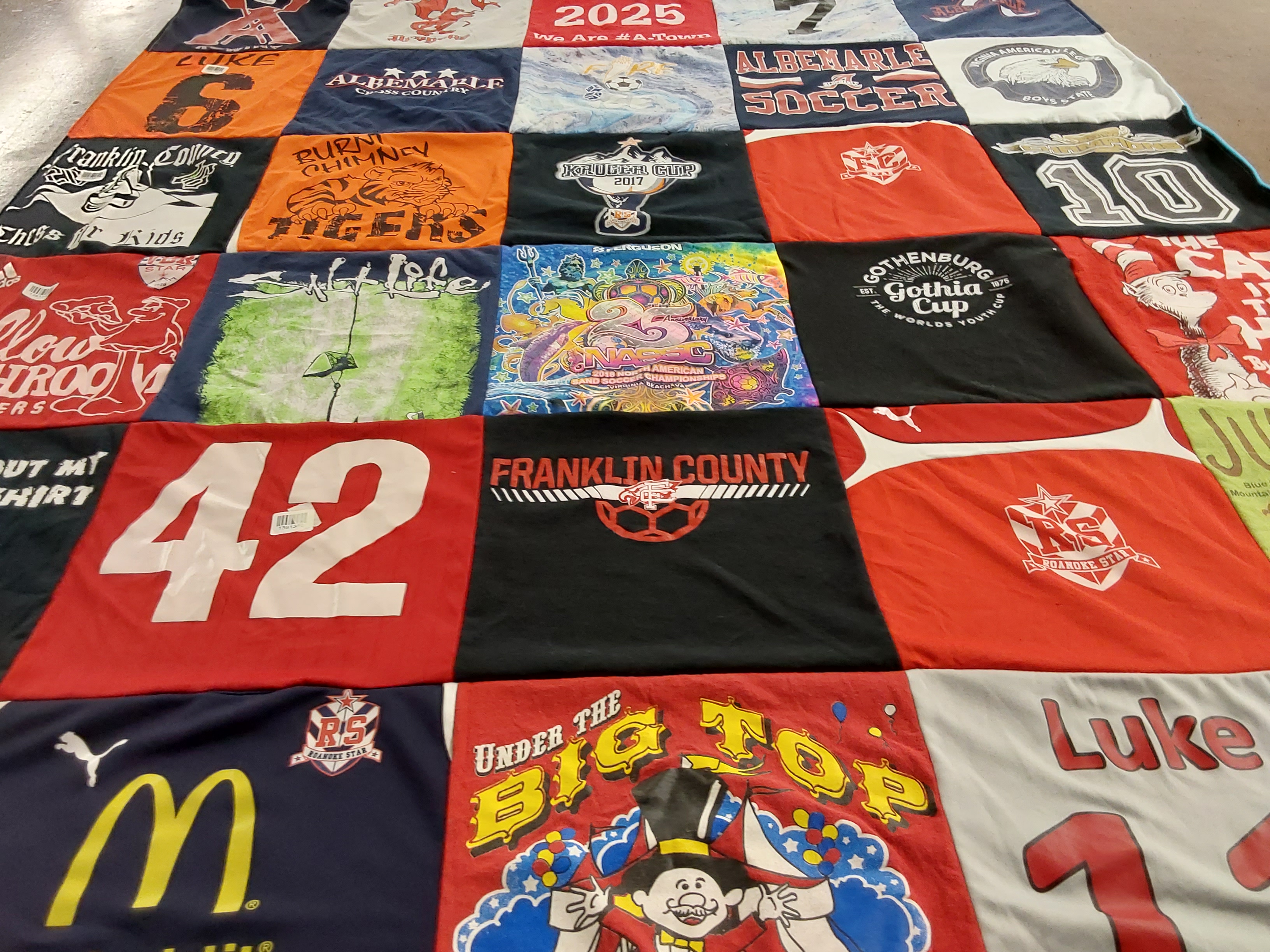 T-shirt quilt featuring franklin county soccer team, albemarle soccer team by Mary-Evelyn from VA