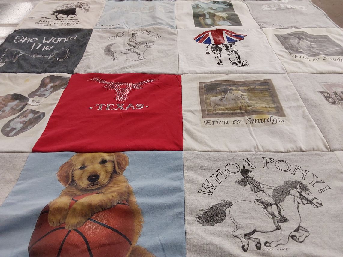 T-shirt quilt with dogs, horses themes by Erica from PA