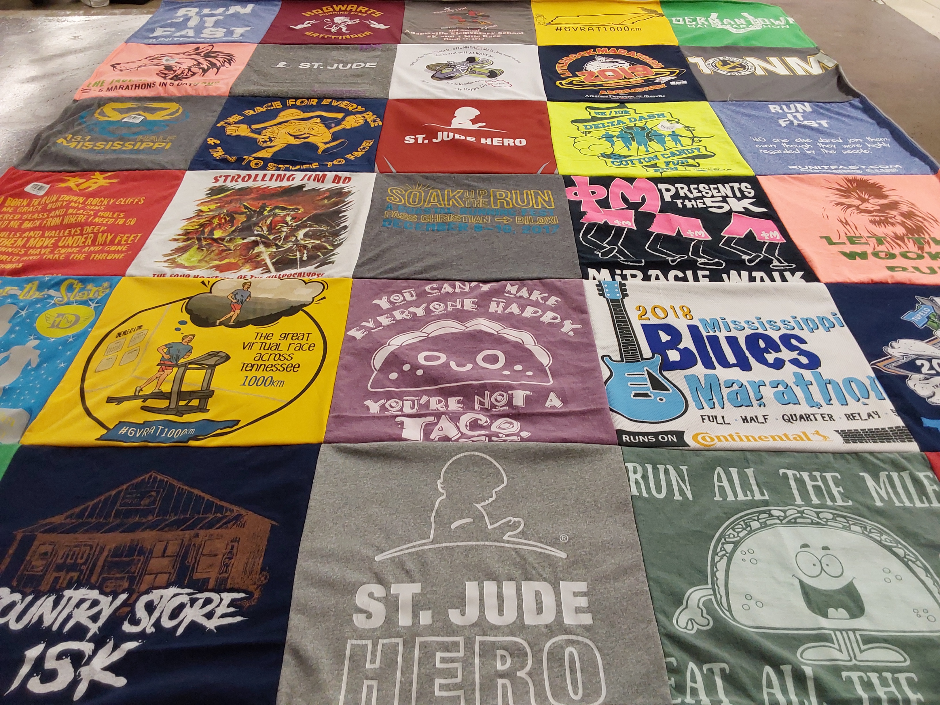 T-shirt quilt with running, marathons themes by Michelle from TN