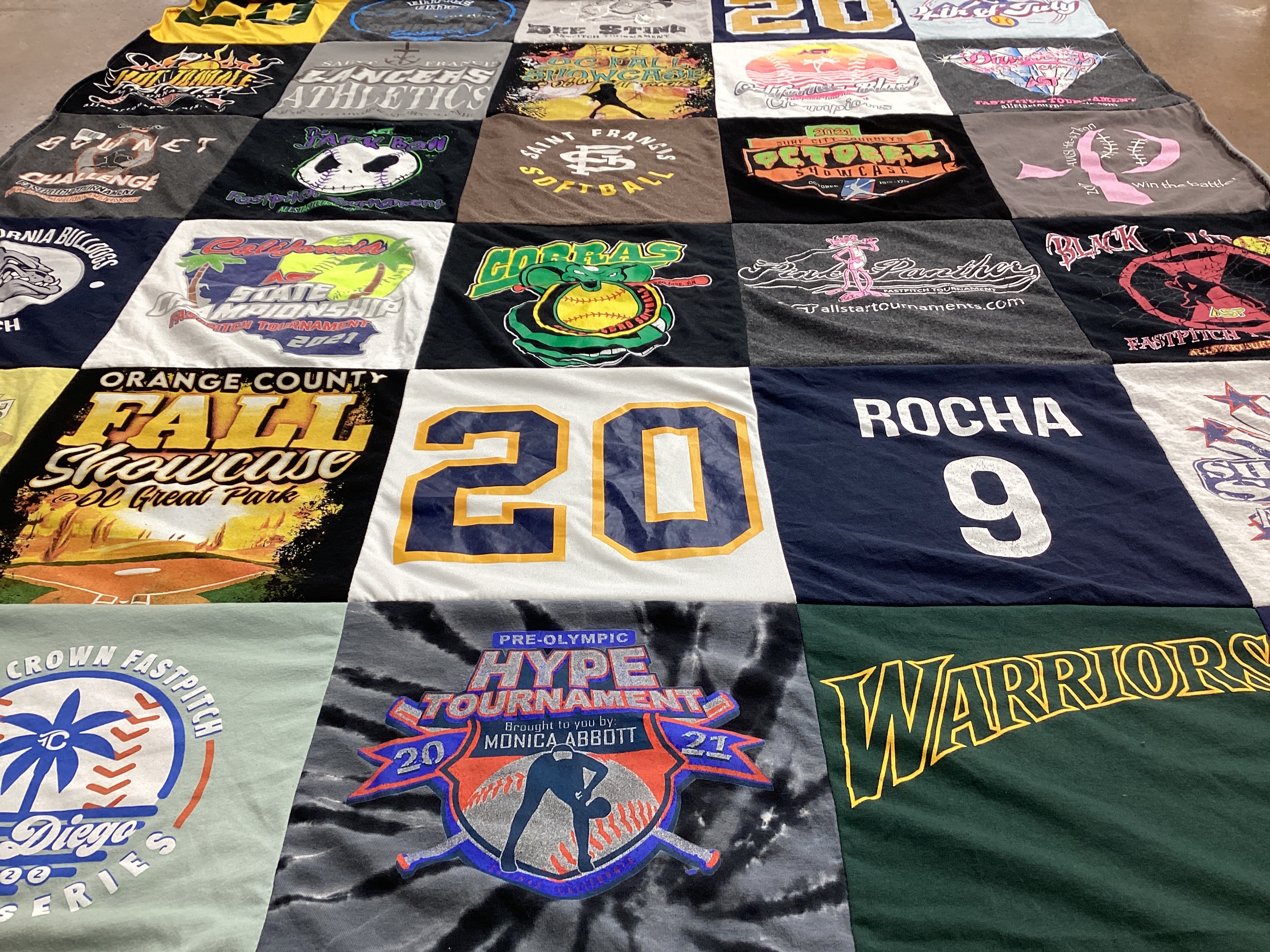 T-shirt quilt with softball, fastpitch themes by MONICA from CA