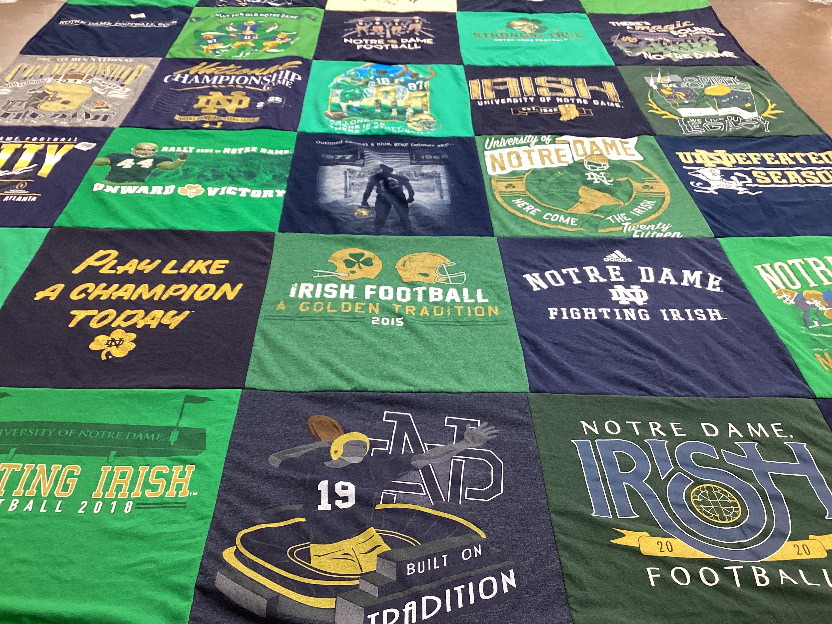 T-shirt quilt featuring fighting irish football by Debbie from NE