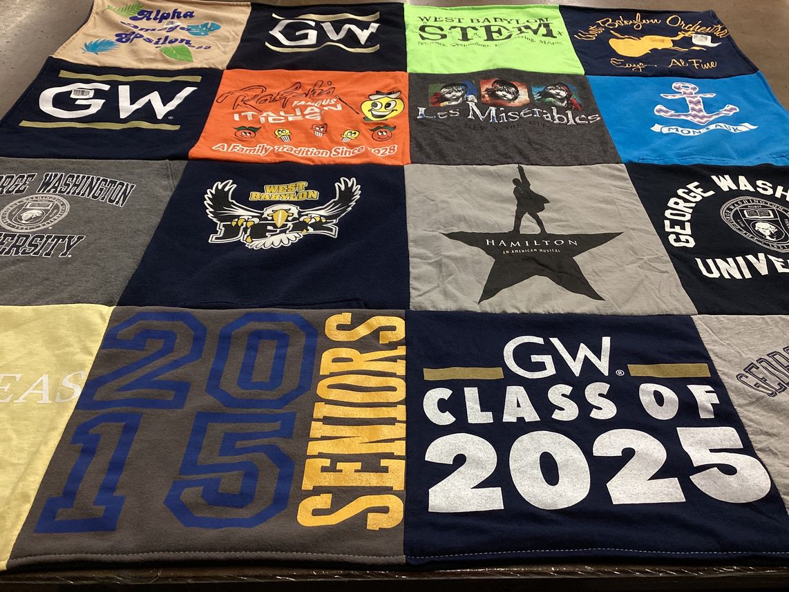 T-shirt quilt from george washington university, west babylon high school by Nancy from NY