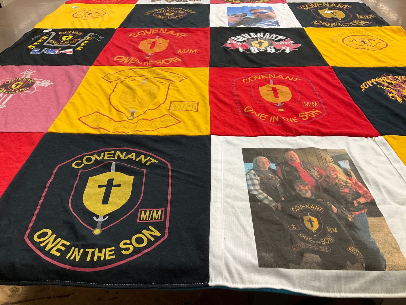 T-shirt quilt with religion, community themes by Renee from NC